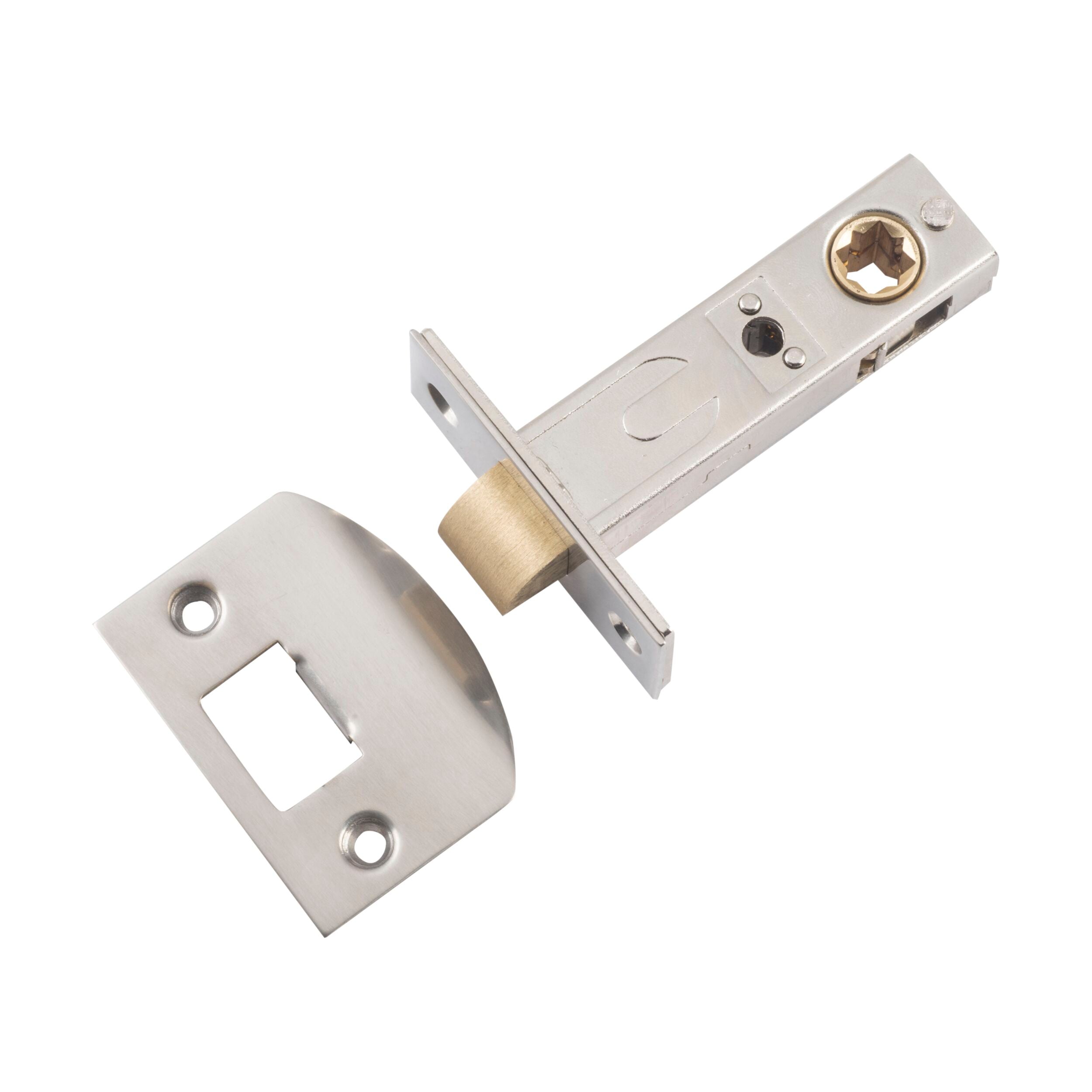 6222 Tube Latch Split Cam 'D' Striker - 60mm Backset in Satin Nickel Finish | Ideal for Cabinet Doors, Furniture & DIY Home Improvement Projects