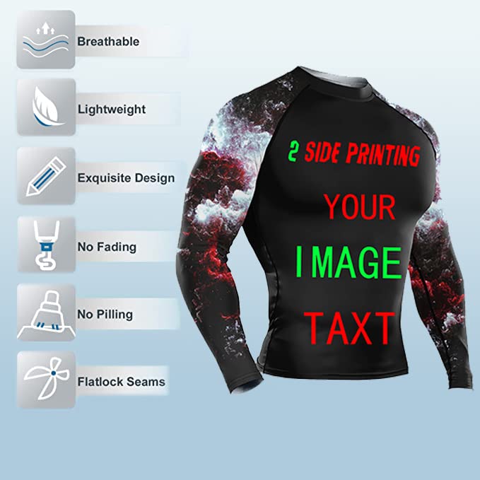 Japanese Oni Samurai Rash Guard Fitness Compression Shirt - Red Prajna Tee for MMA, BJJ & Workout - Moisture Wicking UV Protection Martial Arts Training Top