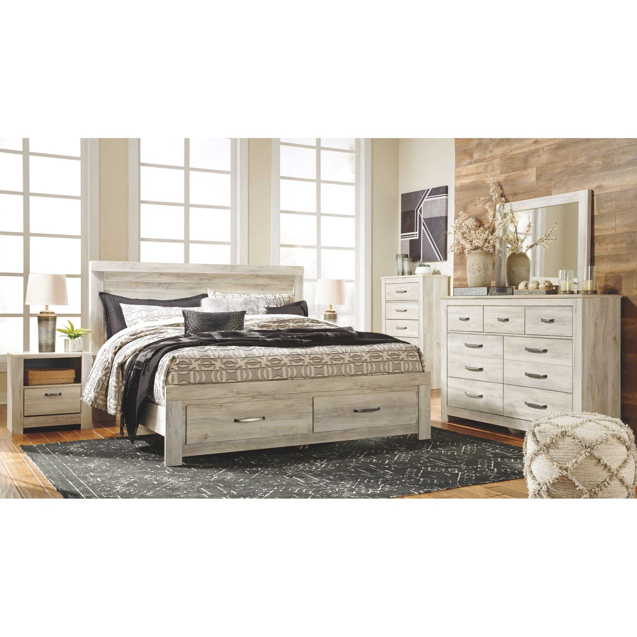 Bellaby Whitewash Storage Bed - Queen Size Platform Bed with Underbed Drawers for Extra Storage | Perfect for Small Bedrooms, Guest Rooms & Dorm Rooms