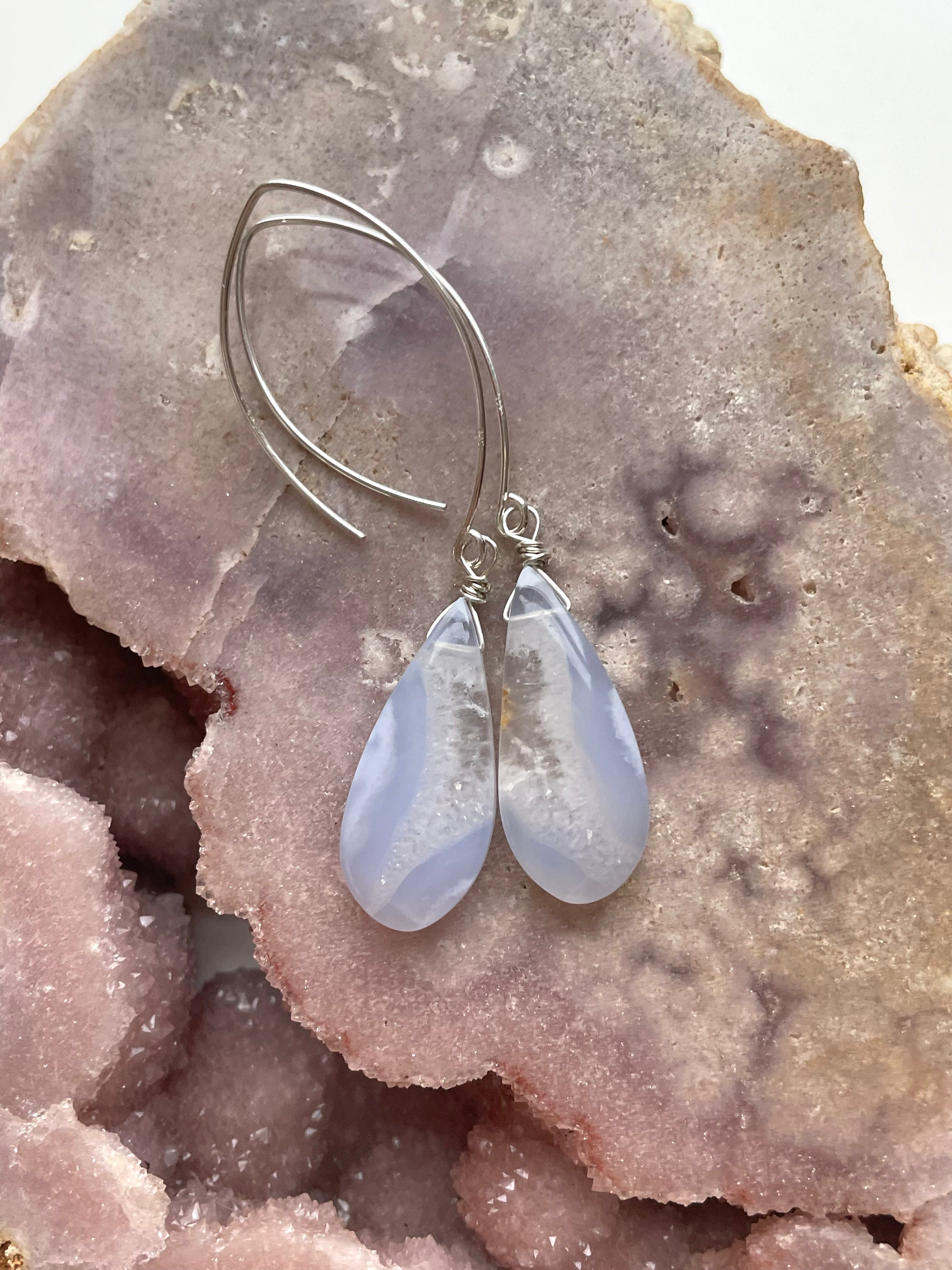 Blue Lace Agate Earrings Sterling Silver 925 - Handmade Dangle Earrings for Women, Perfect for Weddings, Parties & Everyday Wear
