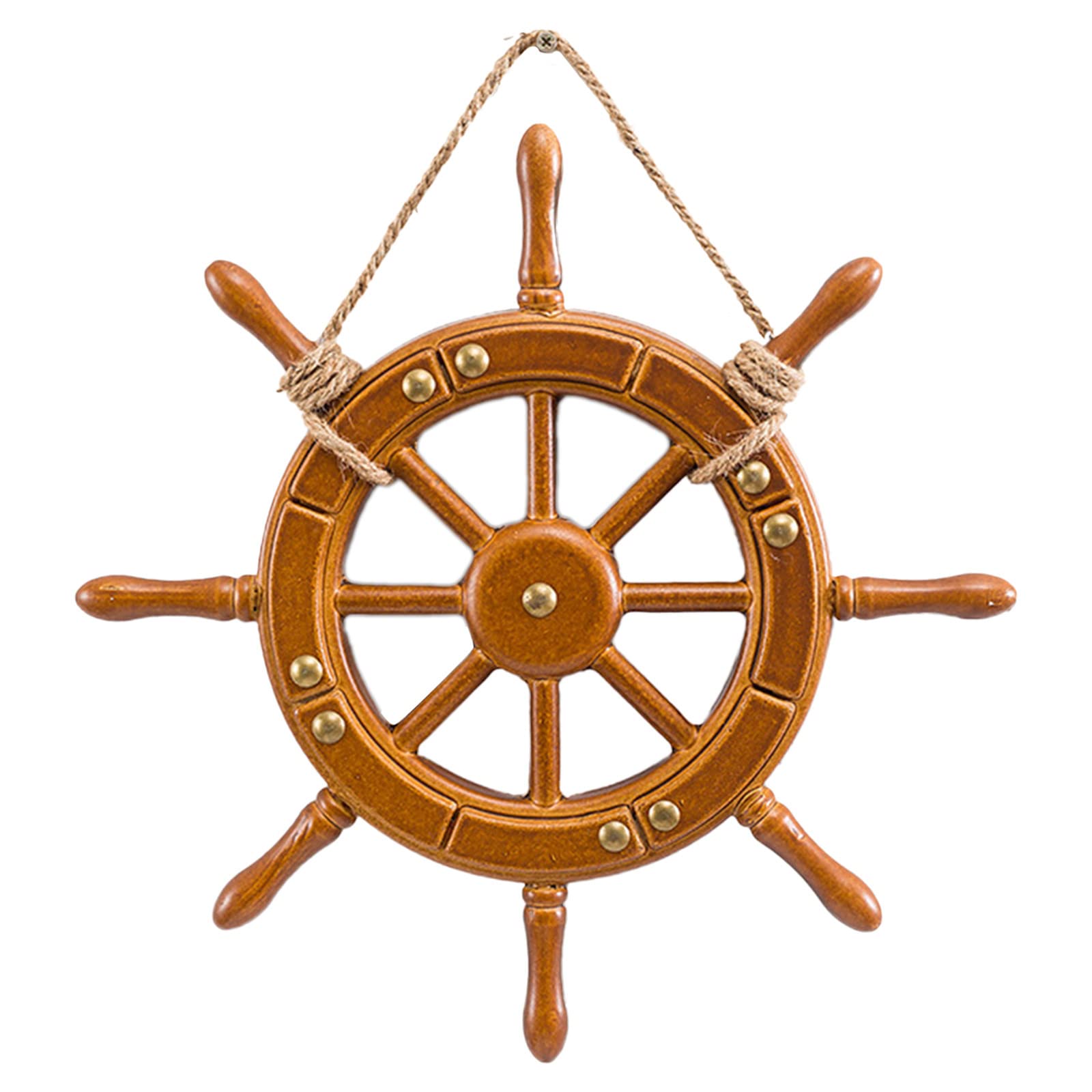 Vintage Mediterranean Wooden Ship Wheel Pendant - Nautical Wall Decor for Home, Office & Christmas - Handcrafted Steering Wheel Ornament (1PC, Size B) - Perfect for Coastal, Farmhouse & Holiday Decor