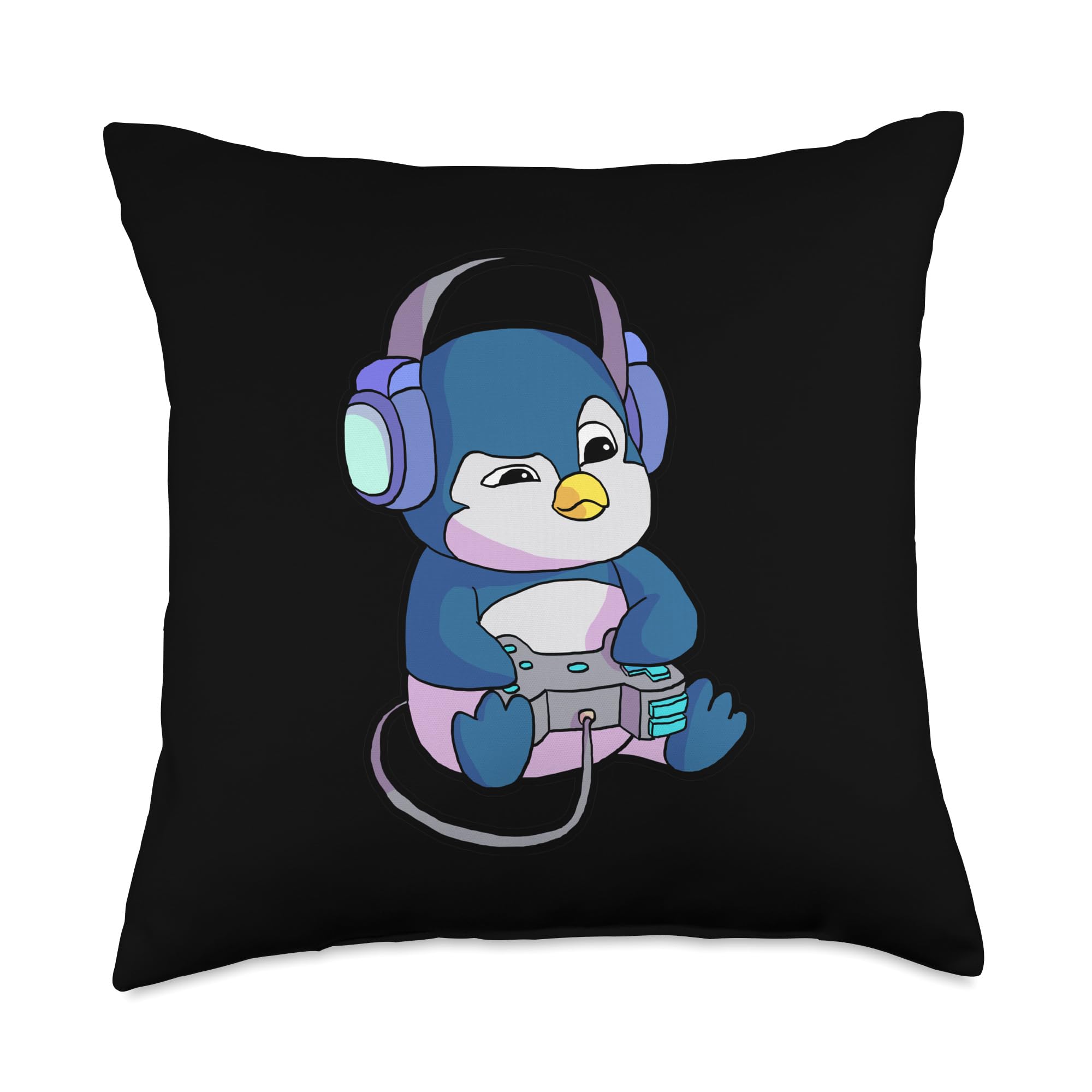 Gamer T-Shirt for Boys & Girls - Cool Gaming Gift for Teens - Penguin Design Cotton Shirt & Throw Pillow Set - Perfect for Gaming Rooms, Birthday Gifts & Sleepovers