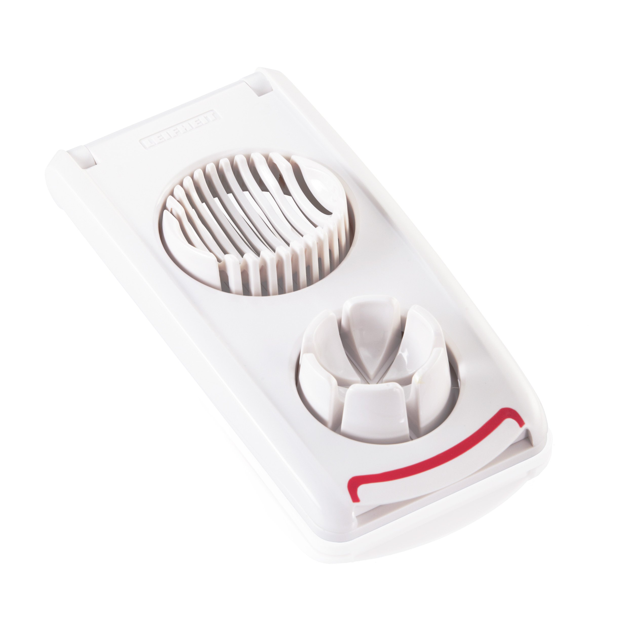 Leifheit Combi Egg Cutter - White and Red Kitchen Tool for Perfectly Slicing Hard Boiled Eggs | Ideal for Salads, Sandwiches & Breakfast Meal Prep