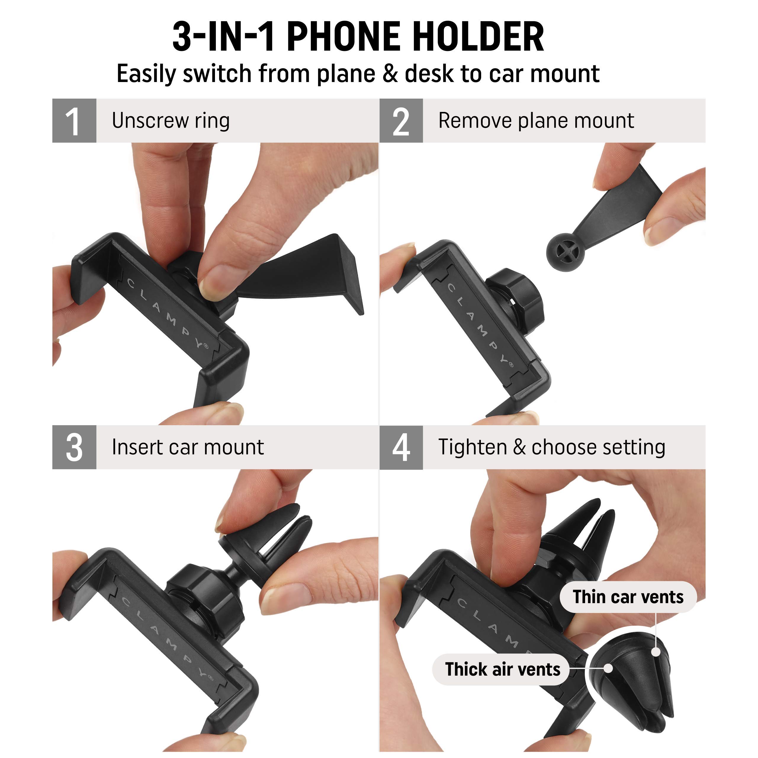 Adjustable Universal Phone Holder for Airplane Travel - Black | Car, Office, Home & Plane Use