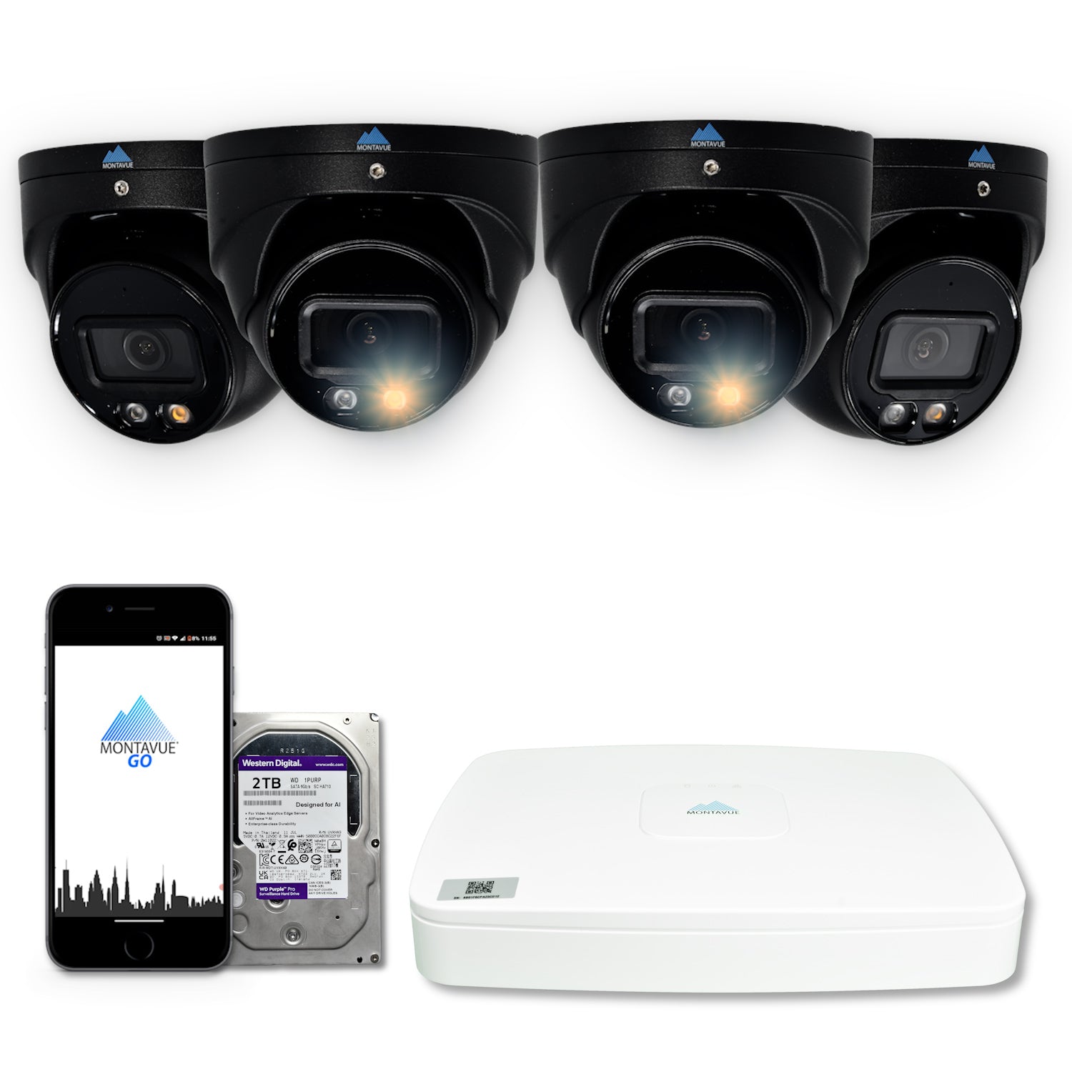 4MP 2K Security Camera System - 8 Channel NVR with 2TB HDD & 4 SMD+ Turret Cameras for 24/7 Home and Business Surveillance - Outdoor & Indoor Protection, Night Vision, Motion Detection