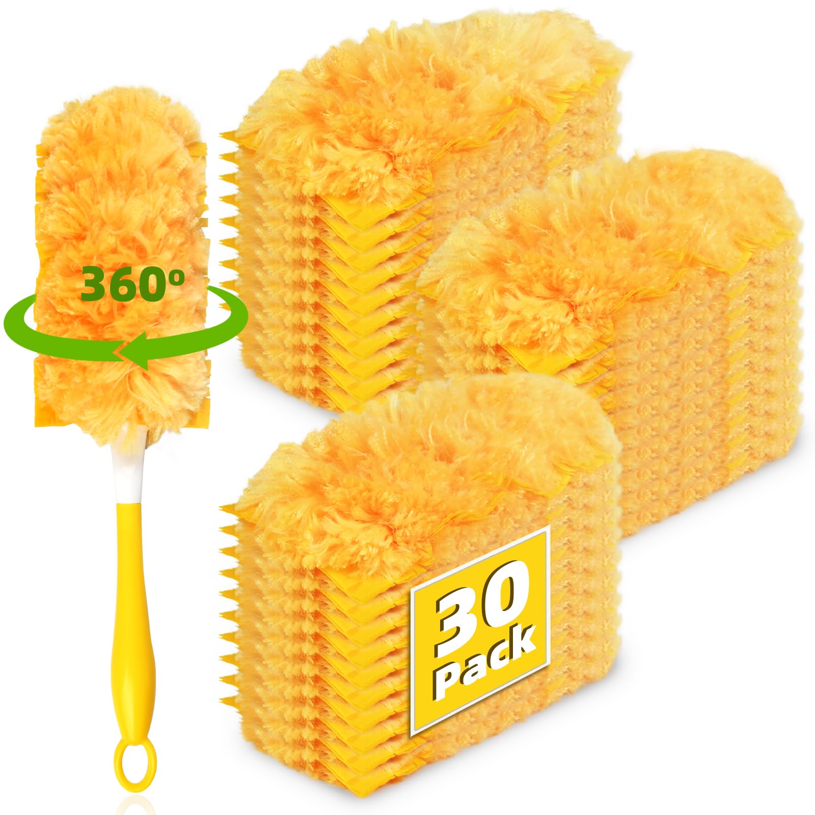 30 Pack 360 Dusters Refills for Swiffer Dusters - Unscented Heavy Duty Cleaning Kit with 1 Handle - Perfect for Dusting Furniture, Blinds, Ceiling Fans, Electronics & Hard-to-Reach Areas - Disposable & Convenient for Home & Office Cleaning