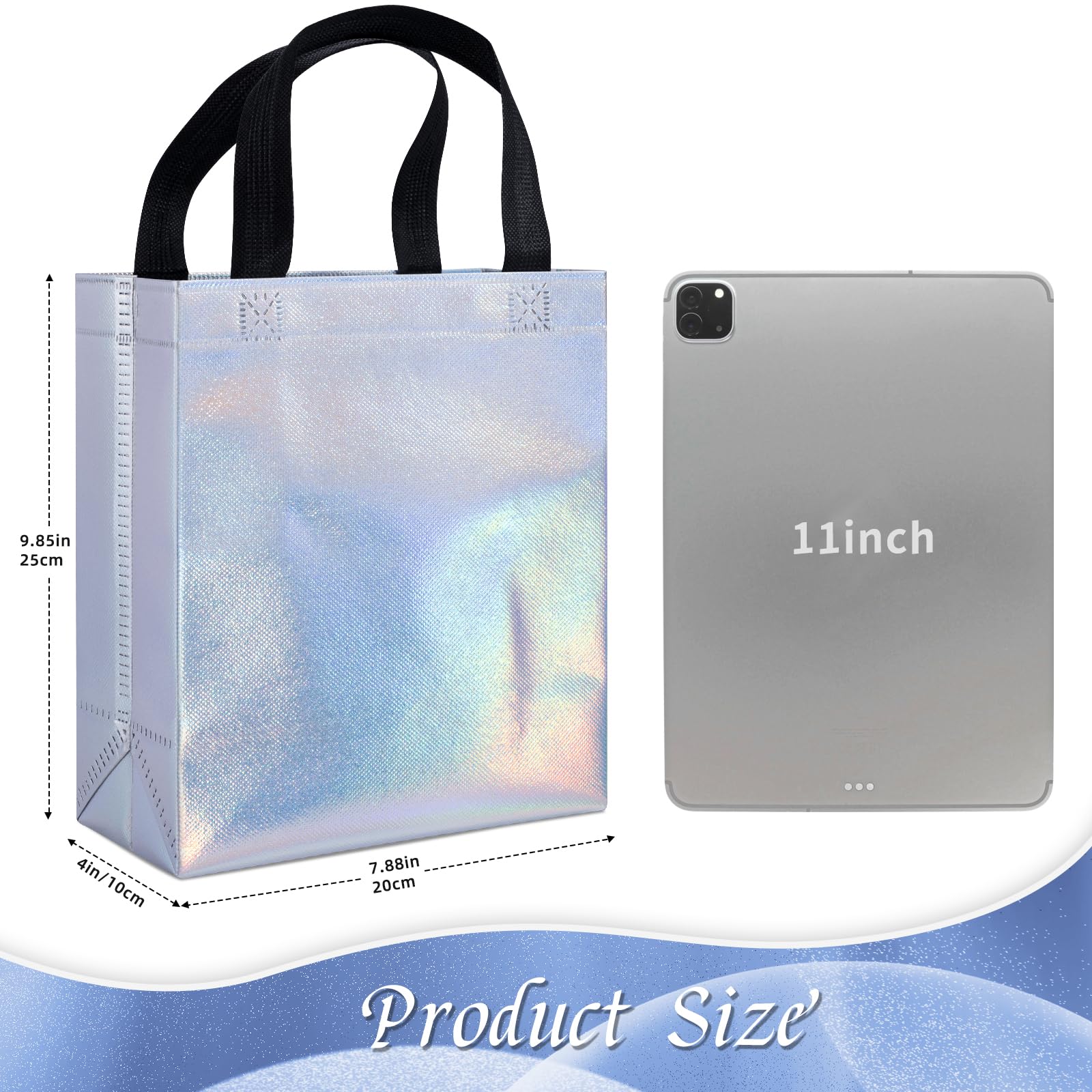 12 Pack Iridescent Holographic Gift Bags with Handles - Medium Size Reusable Party Favor Bags for Birthdays, Weddings, Christmas - Perfect for Party Favors, Goodie Bags & Gift Giving Occasions