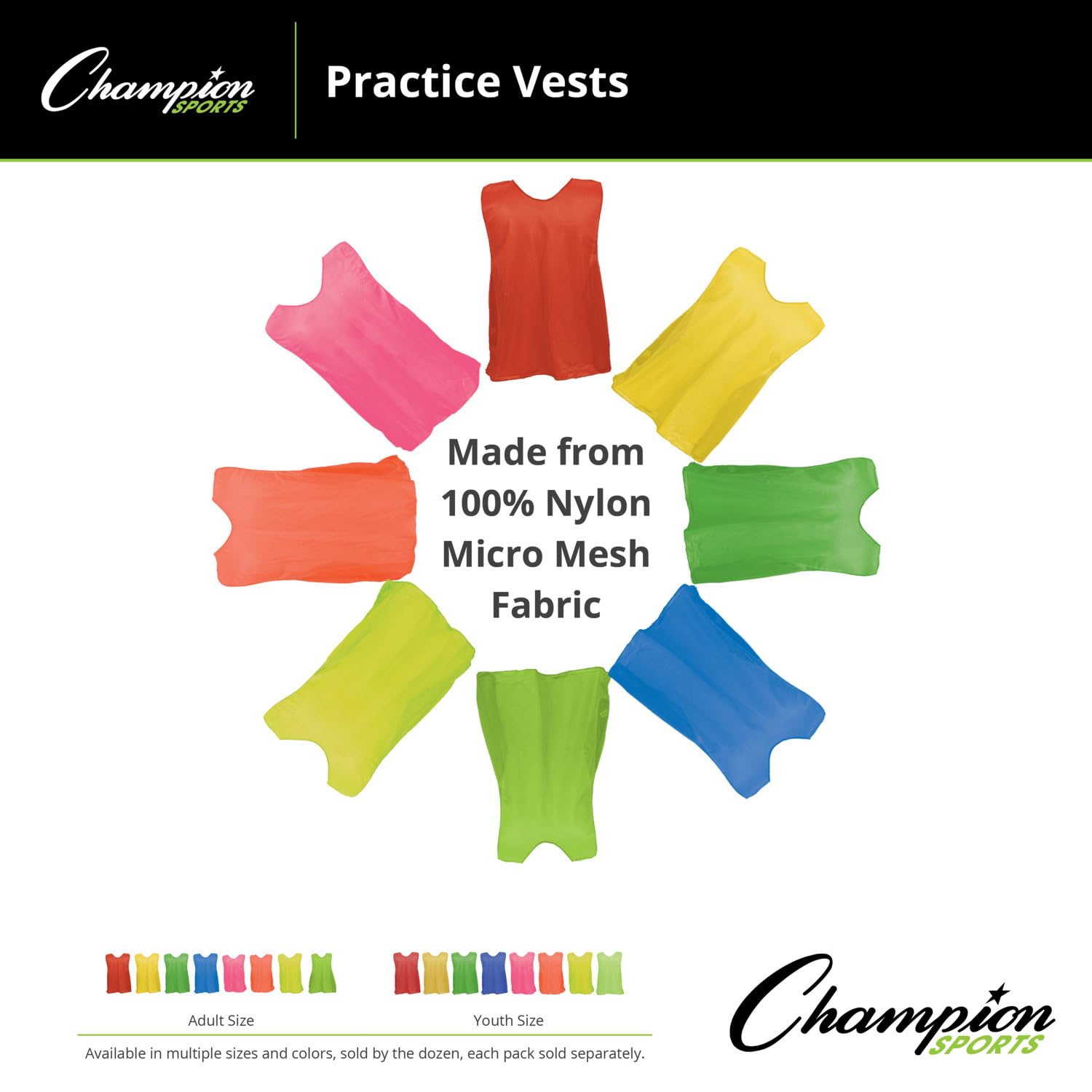 Champion Sports Solid Mesh Adult Practice Vest - Breathable & Lightweight for Football, Soccer, Basketball Training & Team Sports - Perfect for Coaches, Players & Outdoor Activities