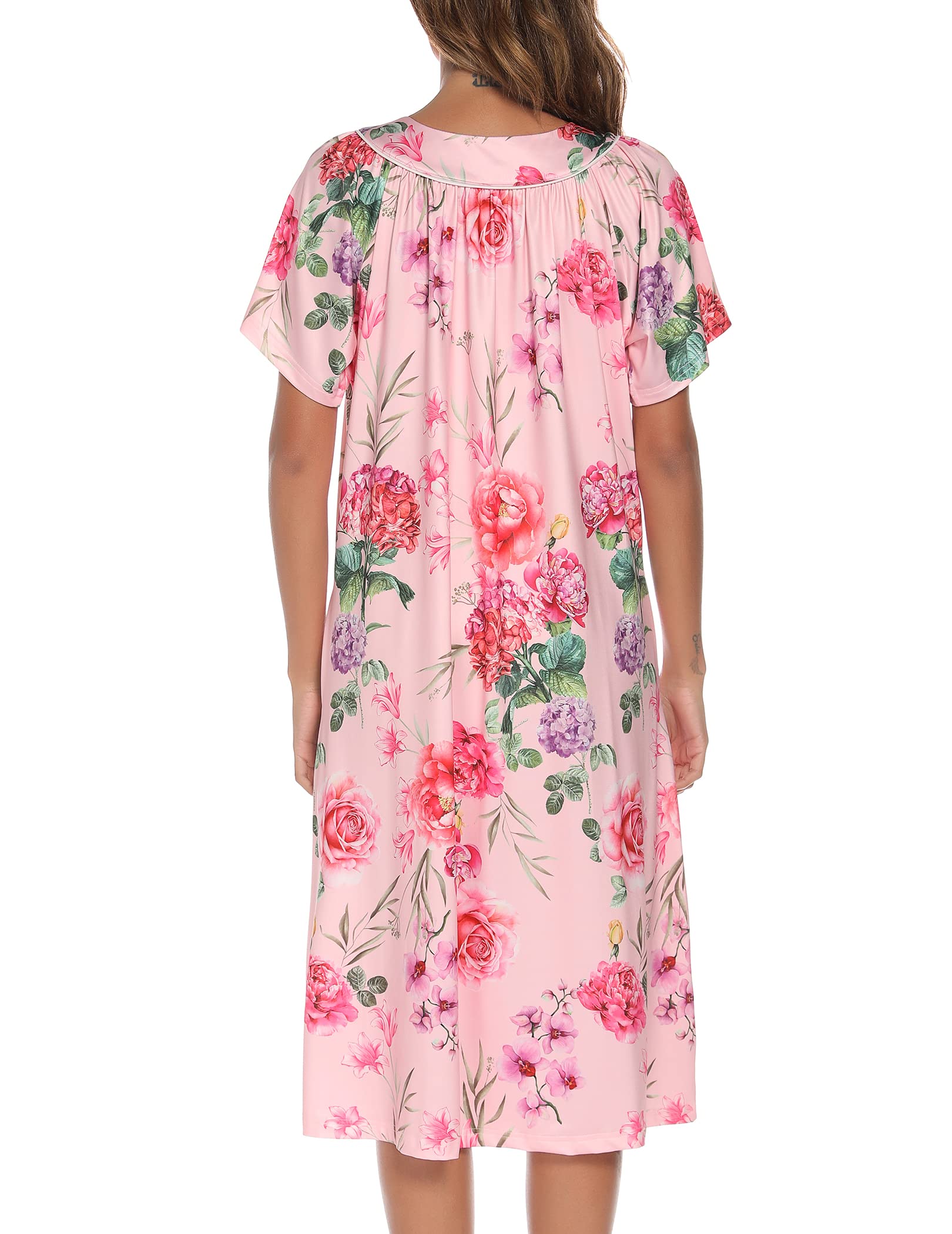 YOZLY Women's Short Sleeve House Dress - Comfortable Mumu Duster Robe with Pockets | Perfect for Lounging at Home, Morning Coffee & Relaxing Evenings