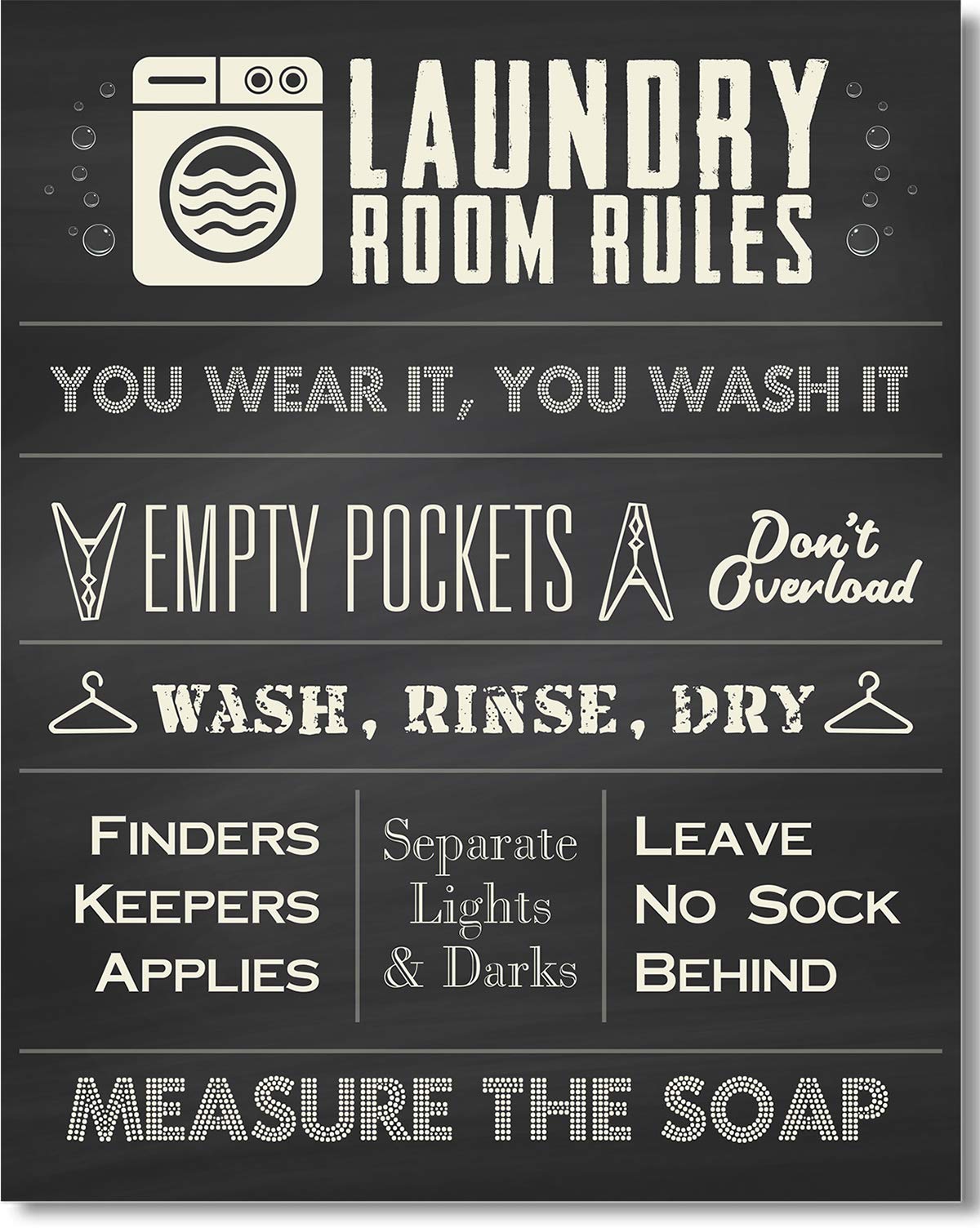 Laundry Room Rules Wall Art Decor Print - 16x20 Inch Unframed Poster - Perfect for Laundry Room Decoration & Unique Gift Ideas - Home Decor for Washer & Dryer Area