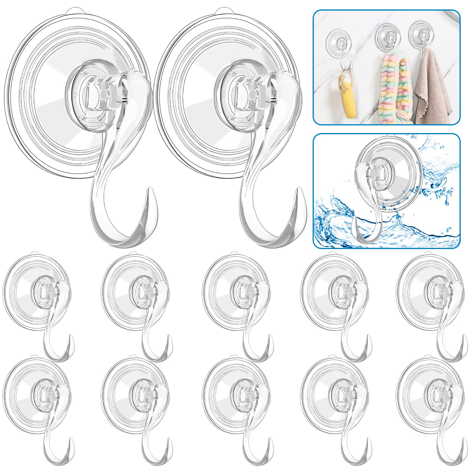AROIC Heavy Duty Suction Cup Hooks - 12 Pack Shower Hooks for Towels, Strong Vacuum Suction for Kitchen, Bathroom, Glass Walls & Windows - Perfect for Organizing Bath Accessories, Kitchen Utensils & Home Decor