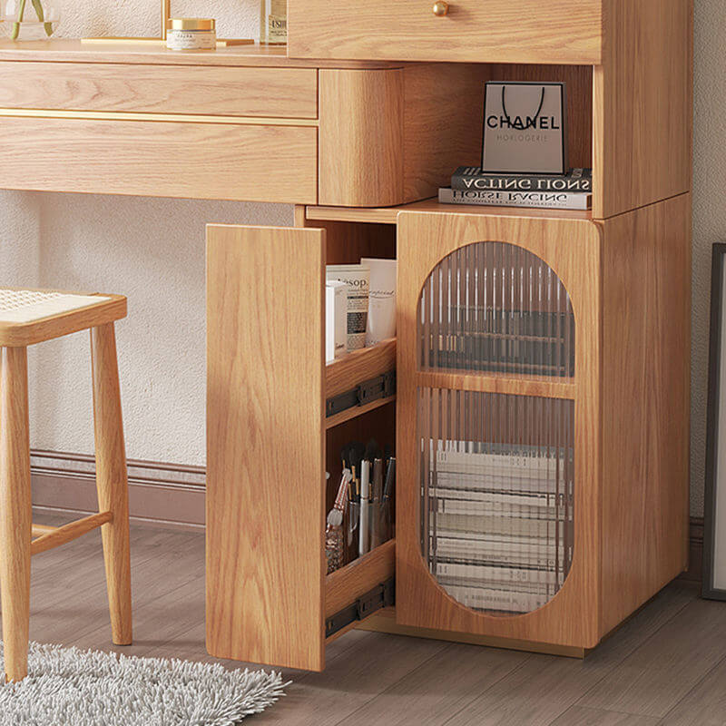 Large Wooden Makeup Vanity Table with Side Cabinet & Drawers - Spacious Storage for Beauty Essentials | Perfect for Bedroom, Dressing Room & Beauty Salon Organization
