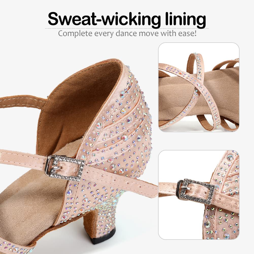 SWDZM Women's Rhinestone Latin Dance Shoes - Salsa Ballroom Practice & Performance Shoes for Women (Model L377-6) | Perfect for Dance Competitions, Social Events & Professional Performances