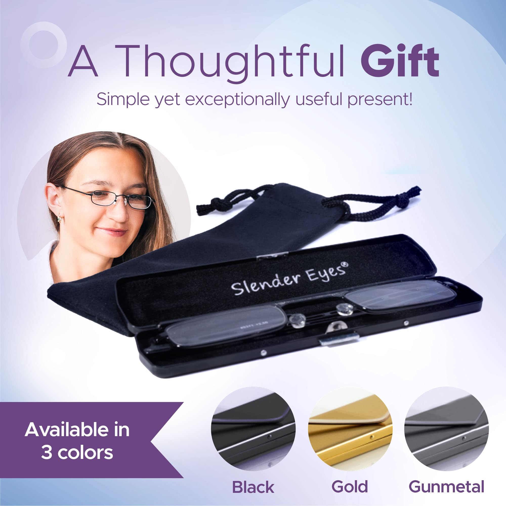 Premium Compact Reading Glasses - Ultra HD Optical Quality Frames & Anti-Glare Lenses with Protective Case (Doubles as Phone Stand) - Perfect for Reading, Working on Laptop & Using Smartphone