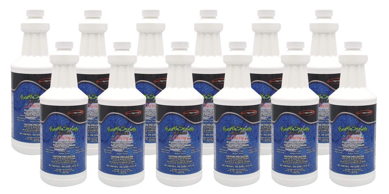 EARTH SCENTS SUPERBUGZ Cherry Enzyme Treatment for Organic Waste - 12 Quart Bottles (Case) | Natural Odor Eliminator for Compost, Septic Tanks & Garbage Disposal