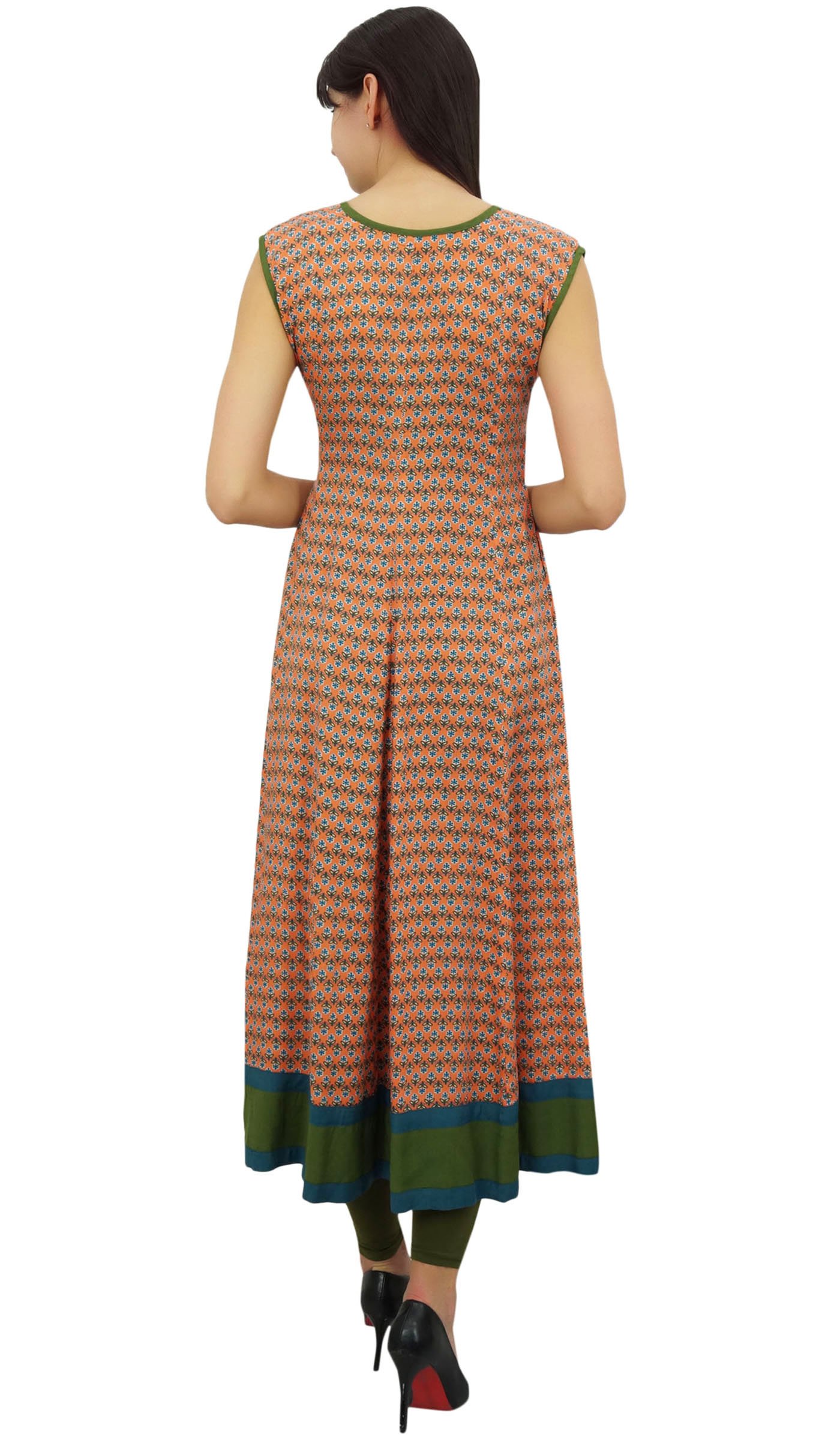 Flared Cotton Cambric Anarkali Printed Kurta Kurti - Women's Ethnic Indian Tunic Top for Festivals, Weddings & Casual Wear