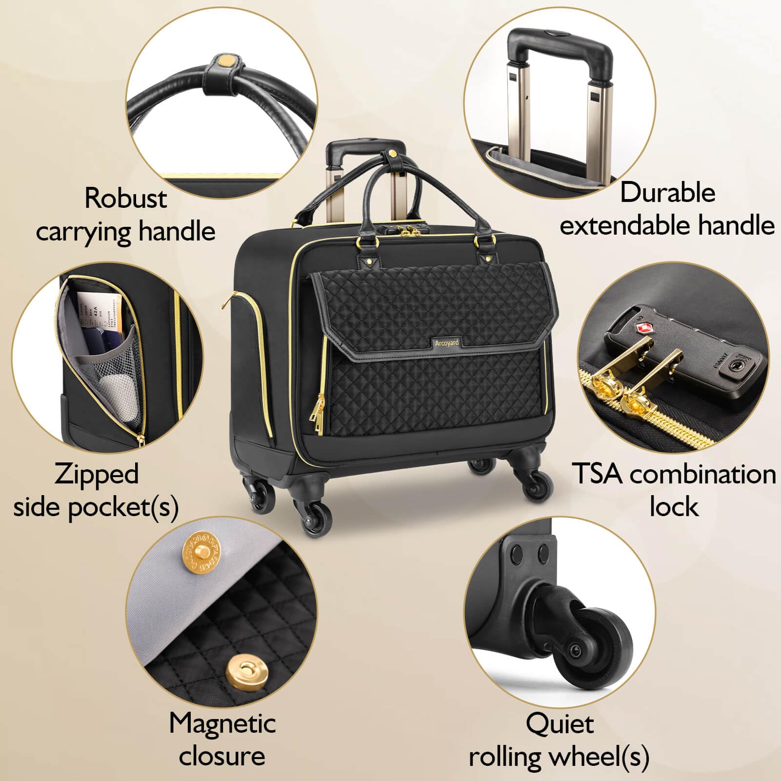 Rolling Laptop Briefcase with 4 Spinner Wheels - TSA Approved Carry On Computer Bag for Business Travel | Durable Work Tote for Professionals (Black) | Perfect for Airports, Commuting & Office Use