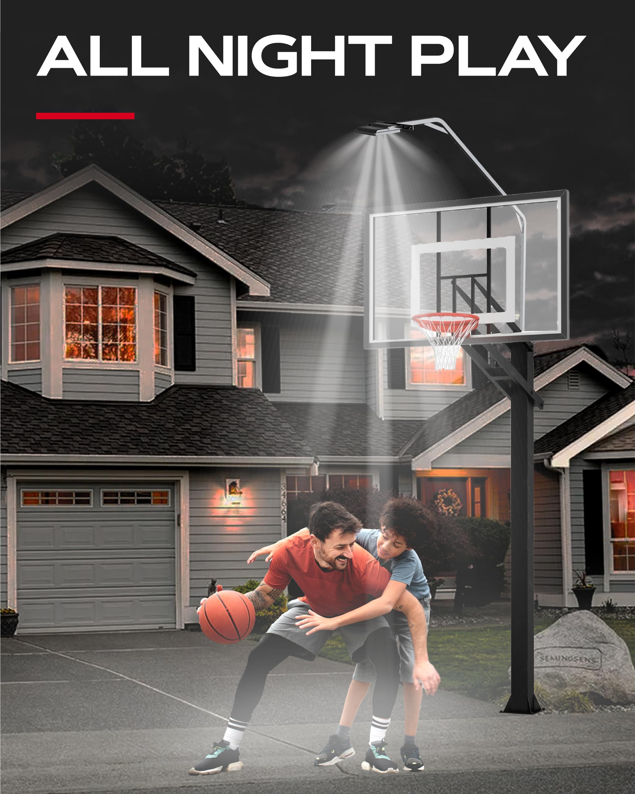 Skywin LED Basketball Hoop Stand - Adjustable Metal Basketball Goal System with LED Backboard Lights for Outdoor Play | Perfect for Driveway, Backyard & Night Games