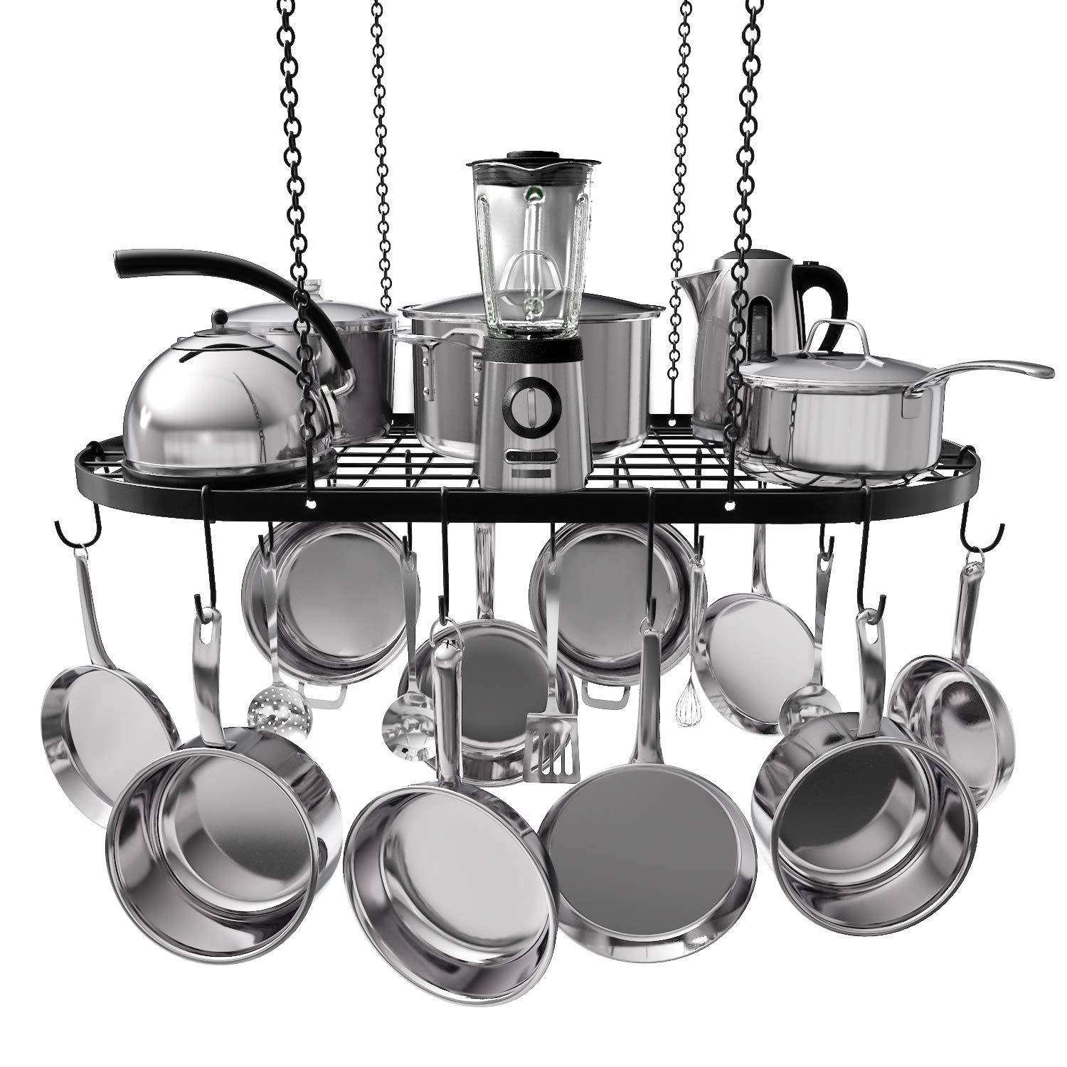 Vdomus 33 x 17 Inch Ceiling Mounted Cookware Storage Rack - Hanging Pot and Pan Organizer with 15 Hooks for Kitchen Organization - Space Saving Solution for Small Kitchens, Restaurants, and RVs