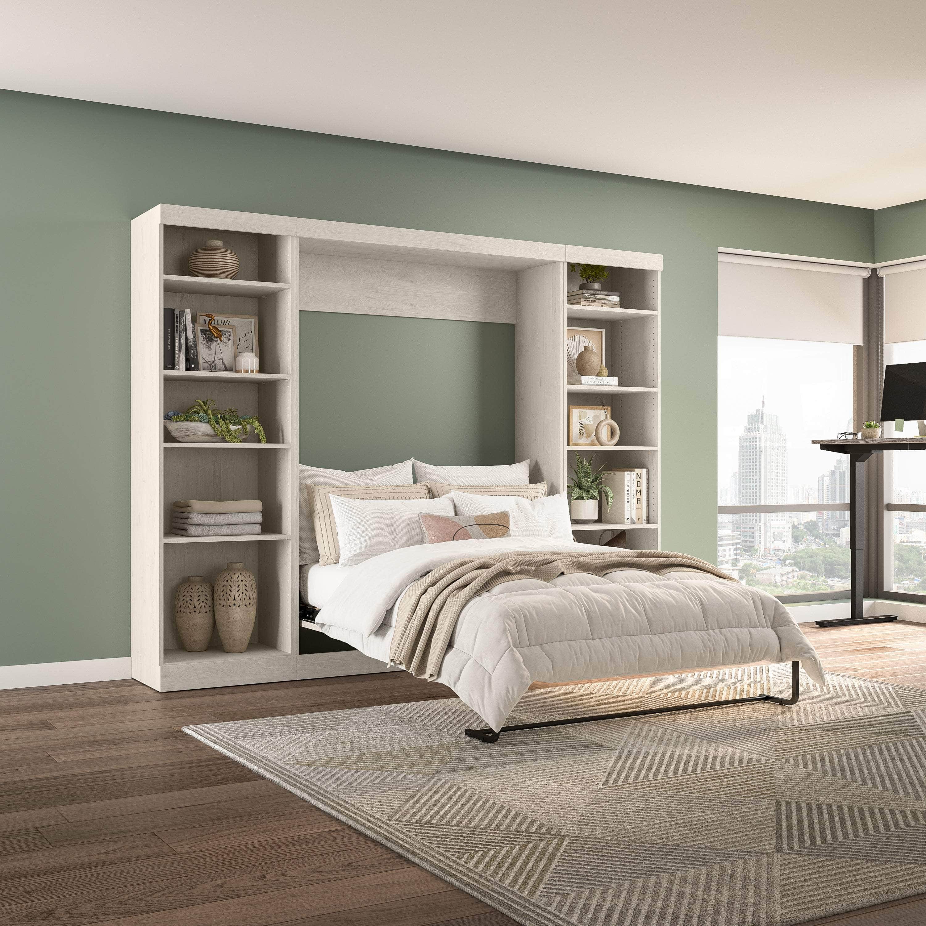 Space-Saving Full Murphy Bed with 2 Storage Units (109W) - 7 Color Options for Home, Office, or Guest Room Use
