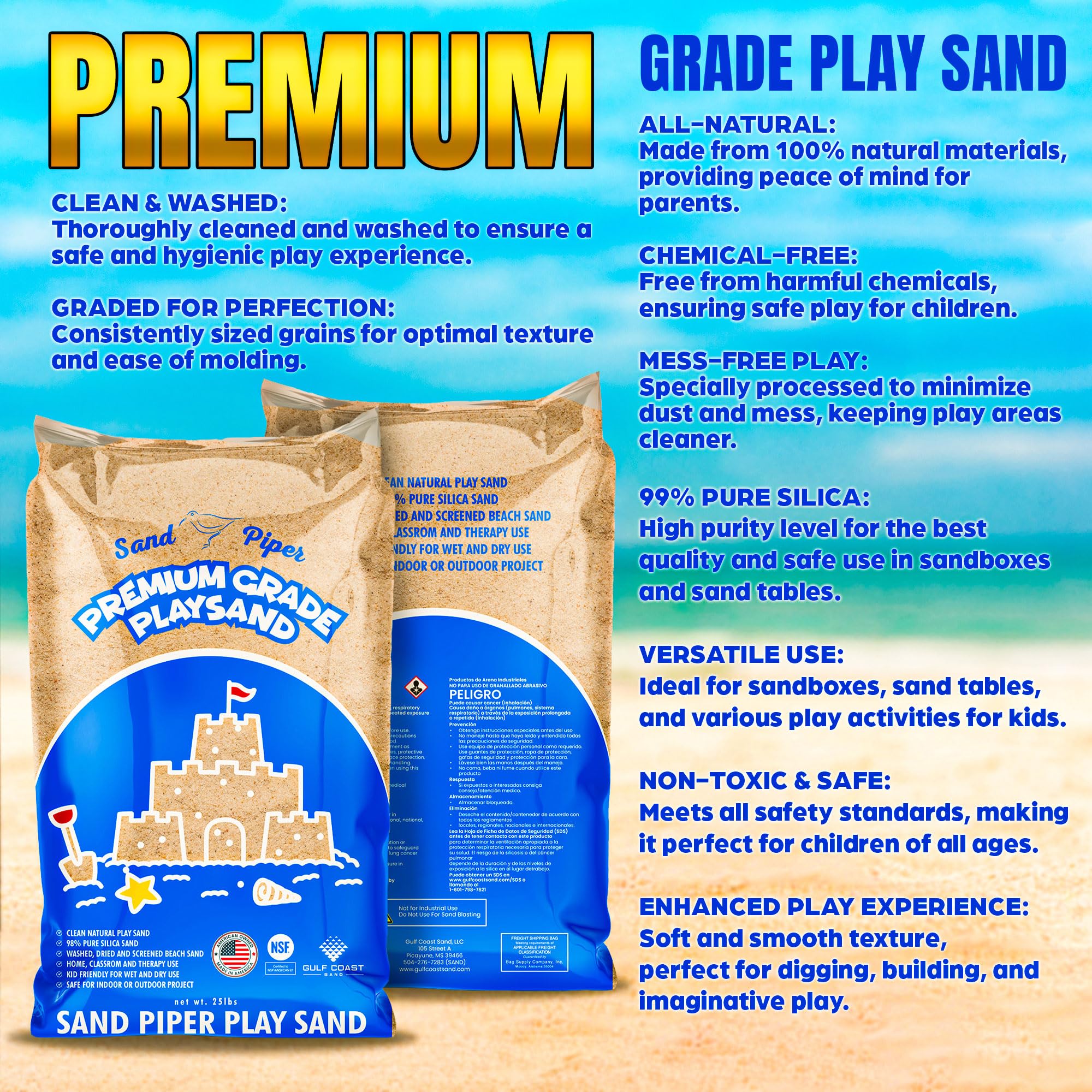 OptiFlow Sandpiper 50lb Premium Multi-Purpose Play Sand - Non-Toxic, Chemical-Free for Sandboxes, Pet Play Areas, Paver & Walkway Installation - Great for Kids' Playgrounds & Landscaping Projects (2-Pack)