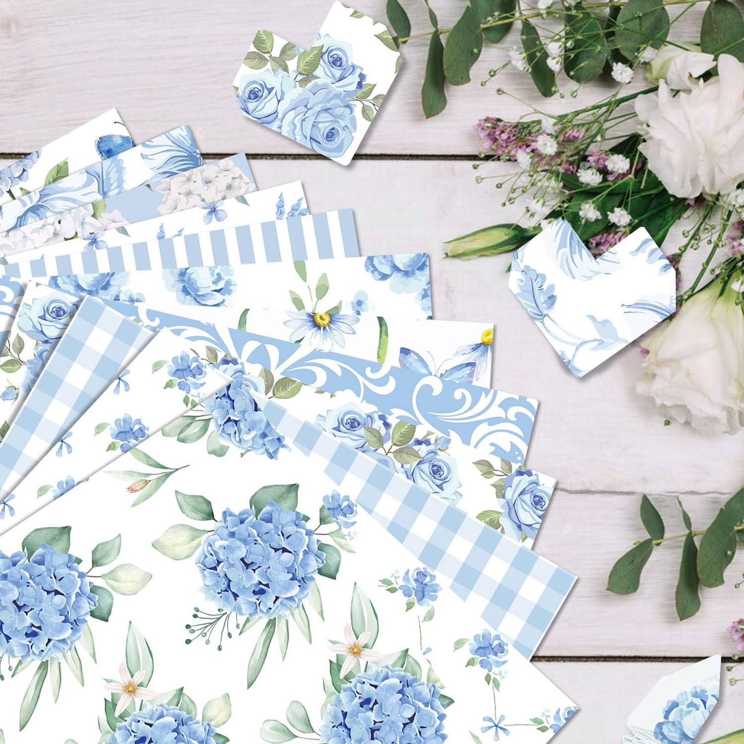 WLXTREE Blue Floral Scrapbook Paper - 24 Sheets Double Sided Light Blue Hydrangea Patterned Cardstock for Card Making, Photo Albums, Journals & DIY Crafts | Perfect for Scrapbooking, Invitations, Gift Wrapping & Home Decor
