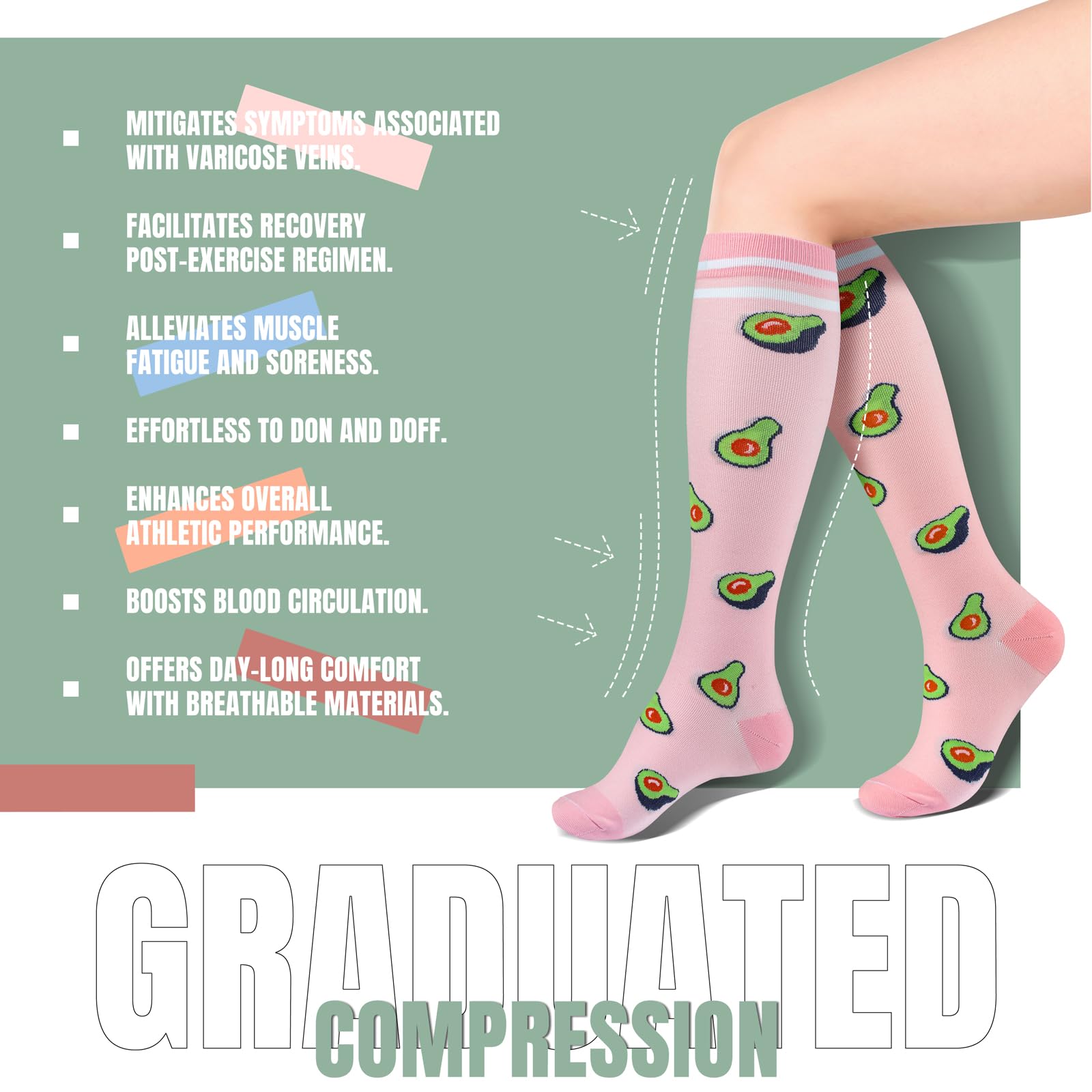 Bropite 8 Pairs Compression Socks for Women & Men (20-30 mmHg) - Best for Running, Nursing, Travel & Yoga - Improve Blood Circulation & Reduce Swelling - Perfect for Athletes, Nurses & Frequent Flyers
