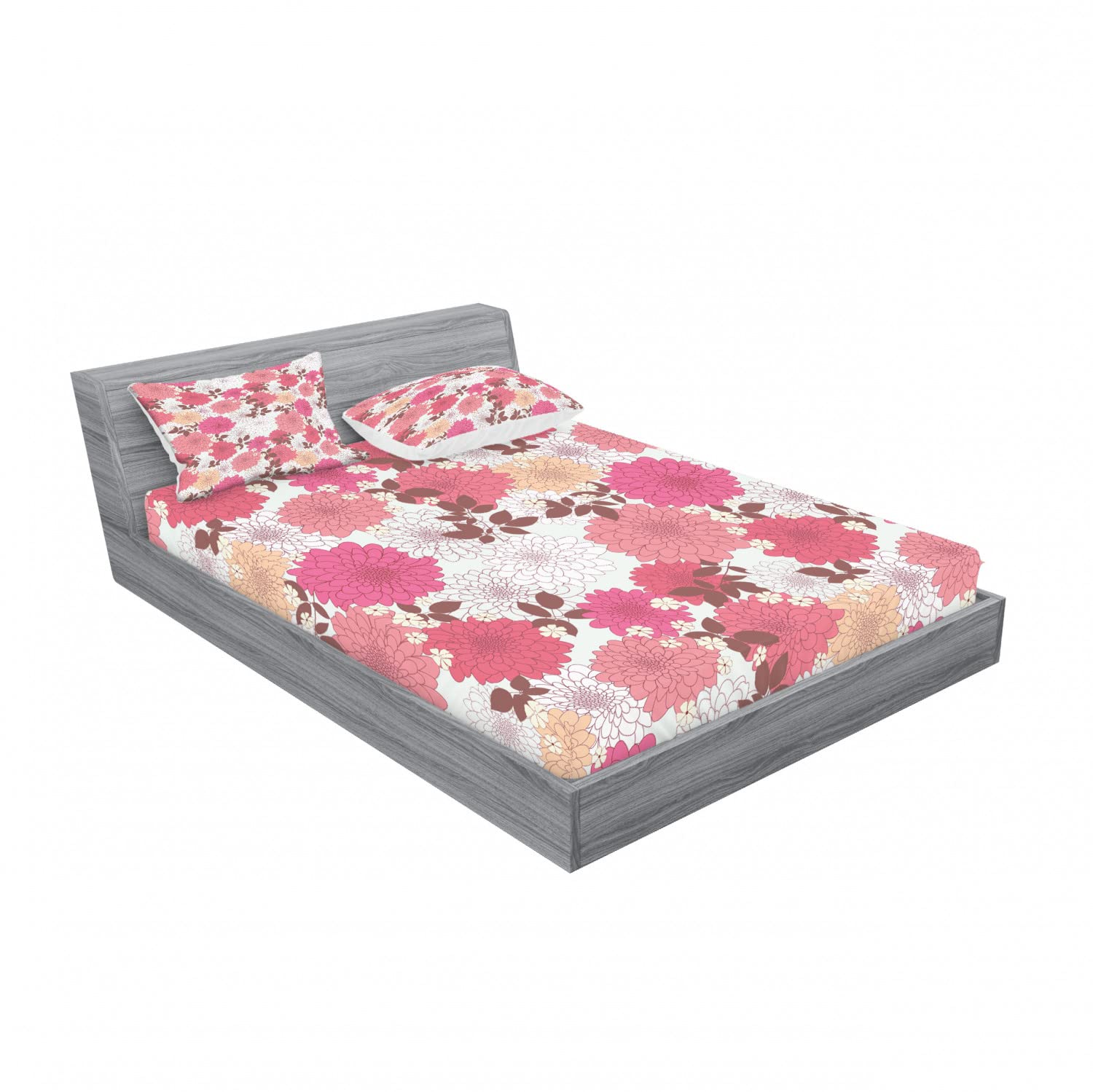 Ambesonne Floral 2-Pack Full Size Fitted Sheet & Pillow Sham Set - Bloom Bouquet Romance Design, 4-Piece Bedding Set in Pink & Grey - Includes 2 Fitted Sheets & 4 Pillow Covers - Perfect for Guest Rooms, Dorm Decor & Romantic Bedroom Makeovers