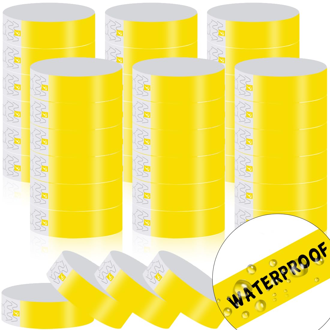 600 Count Neon Yellow Disposable Paper Wristbands - Tearproof & Waterproof Party Wrist Bands for Events, Concerts, Festivals and Clubs - Bulk Adhesive Bracelets for Entry Control and Crowd Management