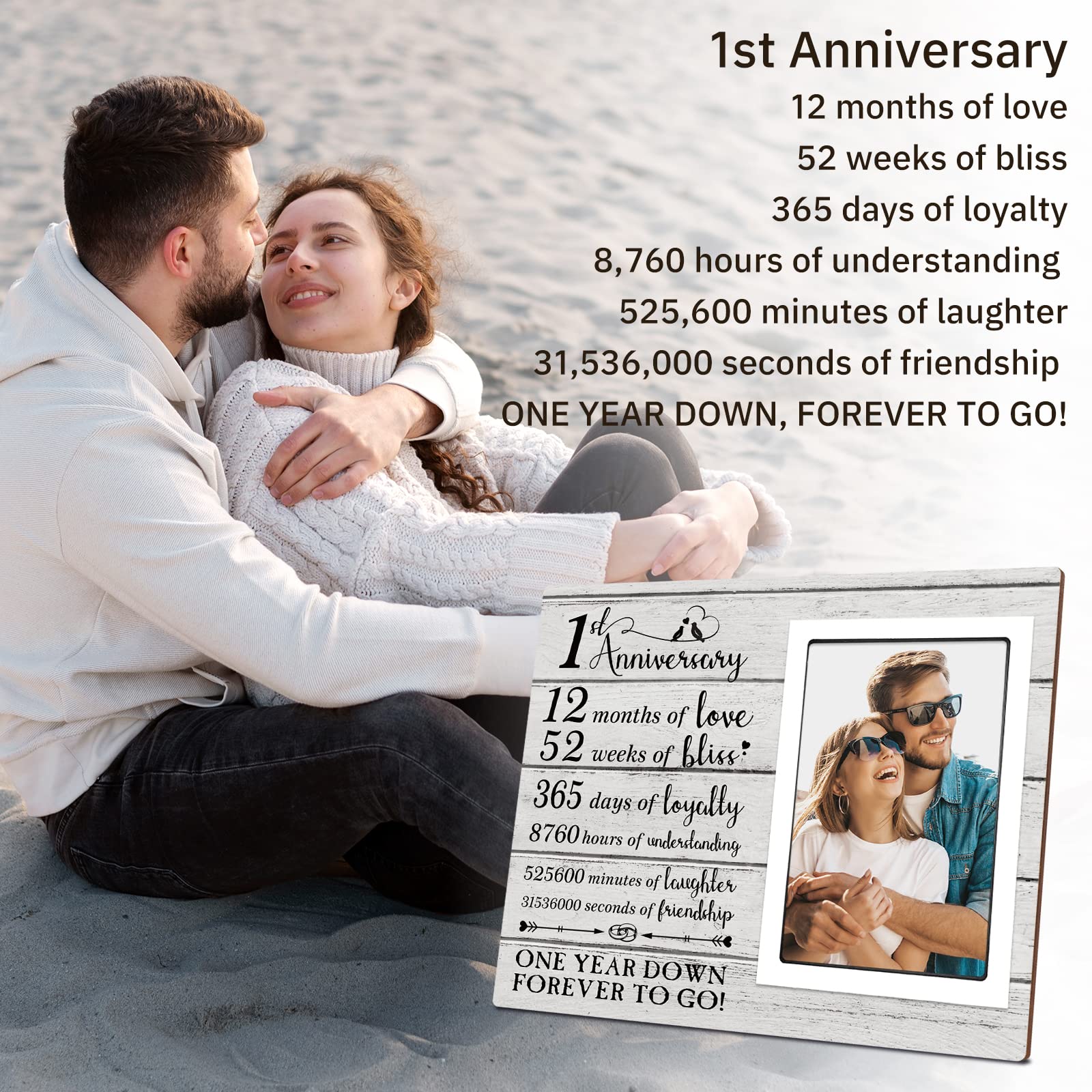 BeneCharm 1st Anniversary Picture Frame - Elegant Wedding Gift for Couples, Husband & Wife - Holds 4x6 Photo - Perfect for Home Decor, Romantic Gifts & Anniversary Celebrations