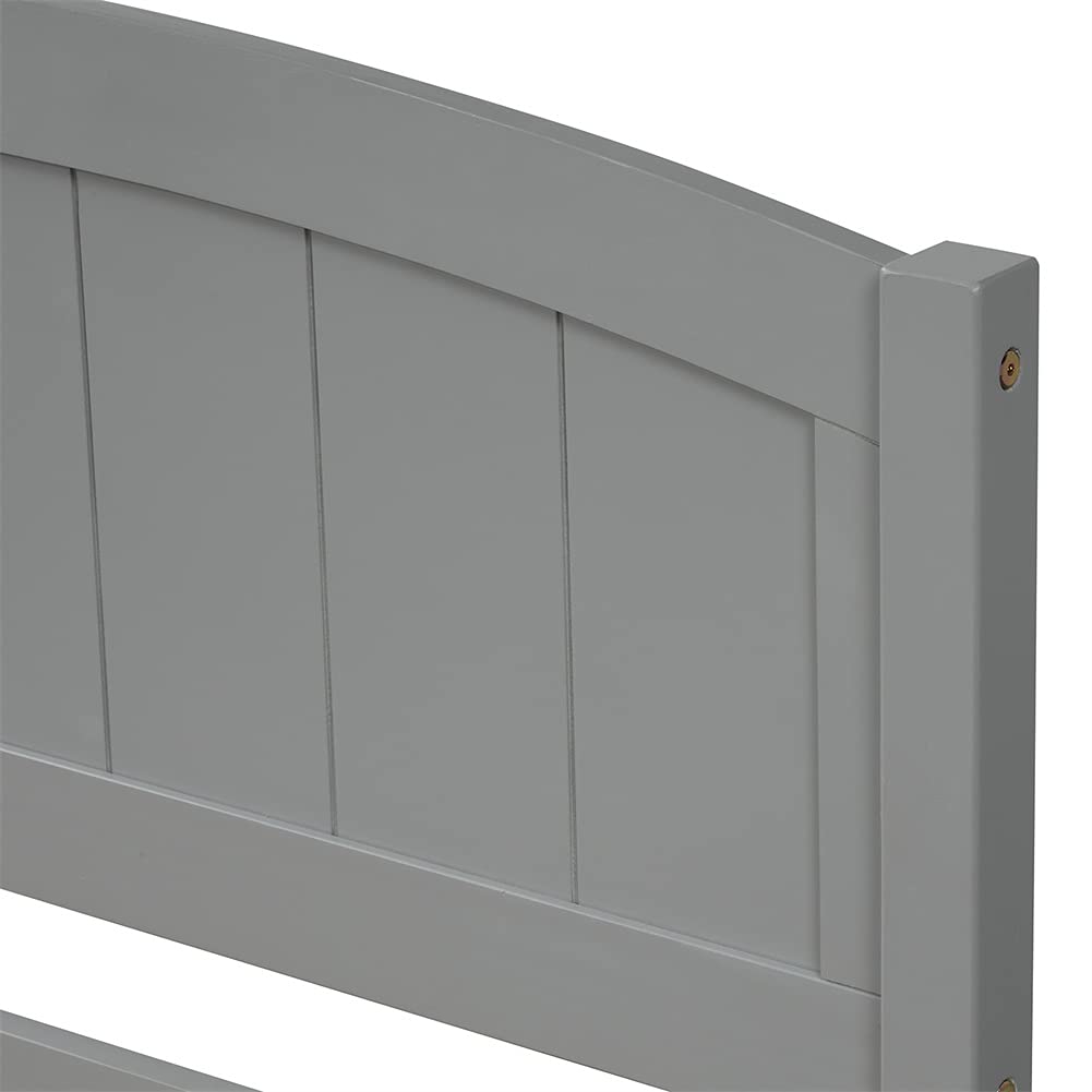 Twin Size Wood Platform Bed with Trundle, Headboard & Footboard - Easy Assembly Gray Wooden Bed Frame | Perfect for Kids Rooms, Guest Bedrooms & Small Spaces