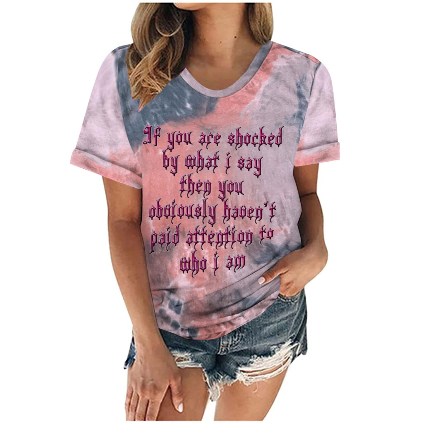 Mimacoo Women's Summer Tie Dye T-Shirt - Crew Neck Short Sleeve Casual Loose Tunic Top with Trendy Letter Print | Perfect for Beach, Vacation, Music Festivals & Everyday Wear