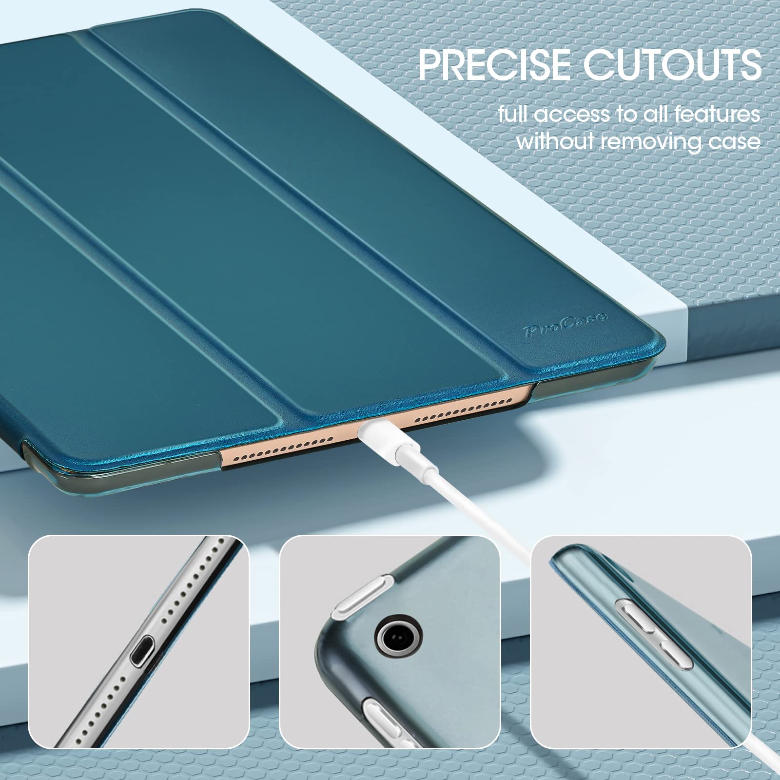 ProCase iPad 10.2 Case - Slim Hard Back Smart Cover Compatible with iPad 9th/8th/7th Generation (2021/2020/2019) - Lightweight Protective Shell with Auto Sleep/Wake - Perfect for Work, School & Travel - Teal