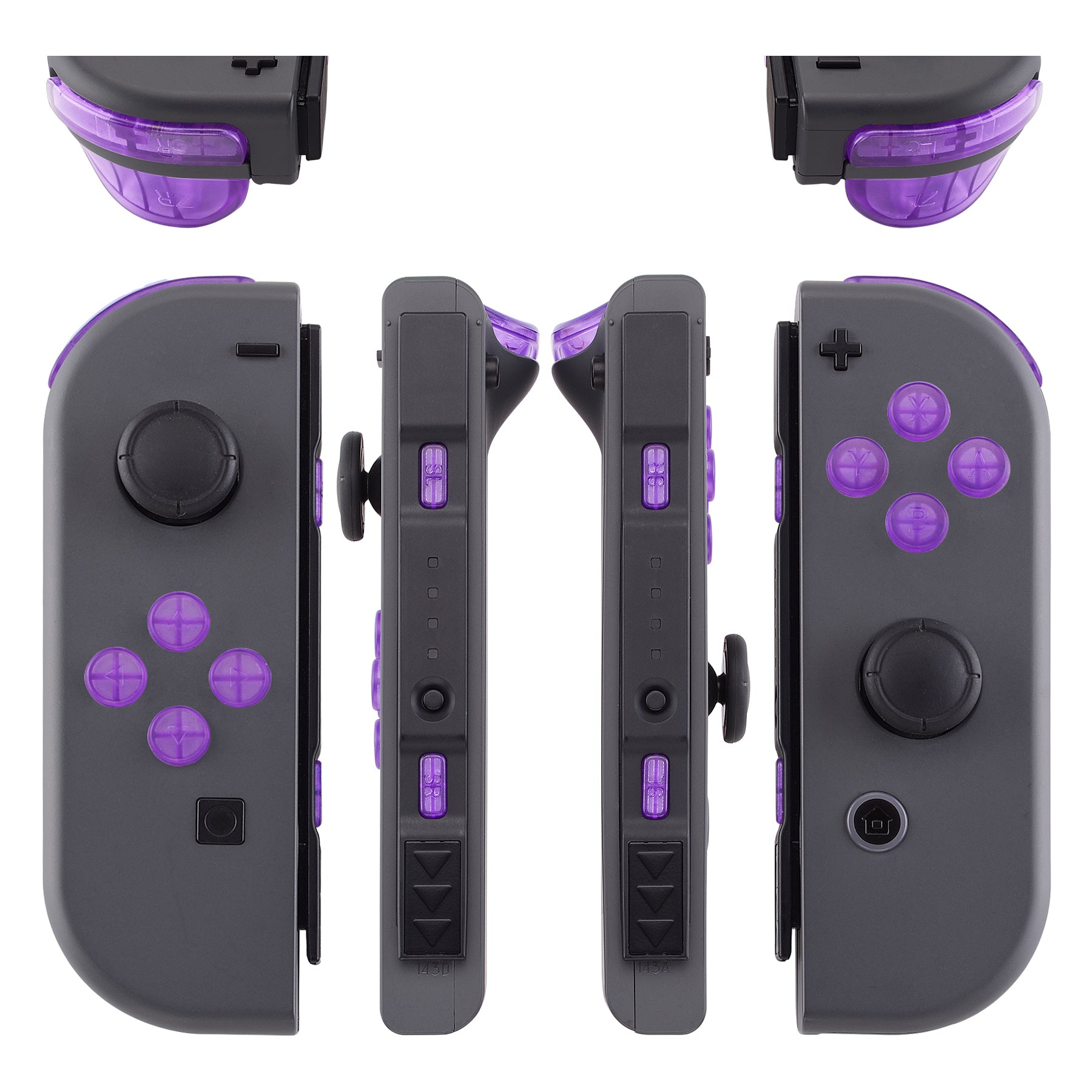 eXtremeRate Clear Atomic Purple Replacement ABXY Buttons & Triggers Kit for Nintendo Switch JoyCon & OLED JoyCon - Includes Direction Keys, SR/SL/L/R/ZR/ZL Buttons, Springs & Tools (Shell Not Included) - Perfect for DIY Repair & Controller Customization