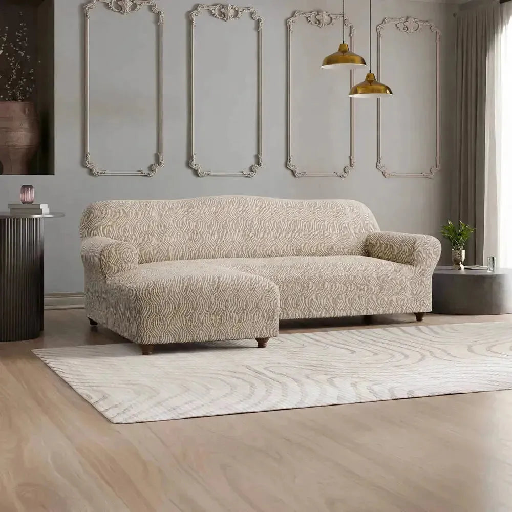L-Shaped Sofa Slipcover with Left Chaise - Jacquard 3D Fabric Stretch Couch Cover - Perfect for Living Room, Sectional Sofa Protection & Home Decor Upgrade