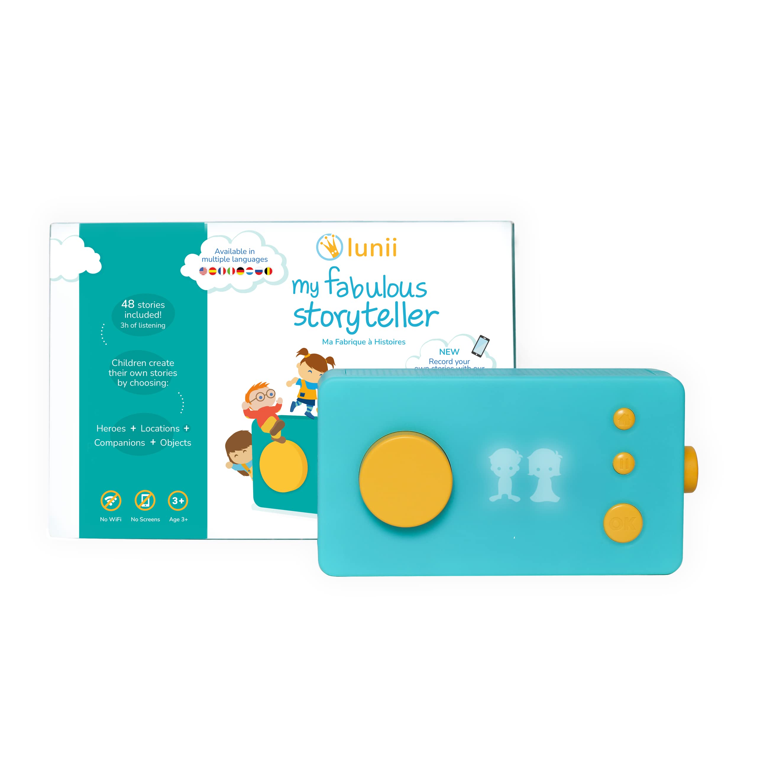 Lunii My Fabulous Storyteller - Interactive Audio Story Maker for Kids | Screen-Free Educational Toy | Create & Listen to Custom Stories | Perfect for Bedtime, Travel & Classroom Learning (English Version)