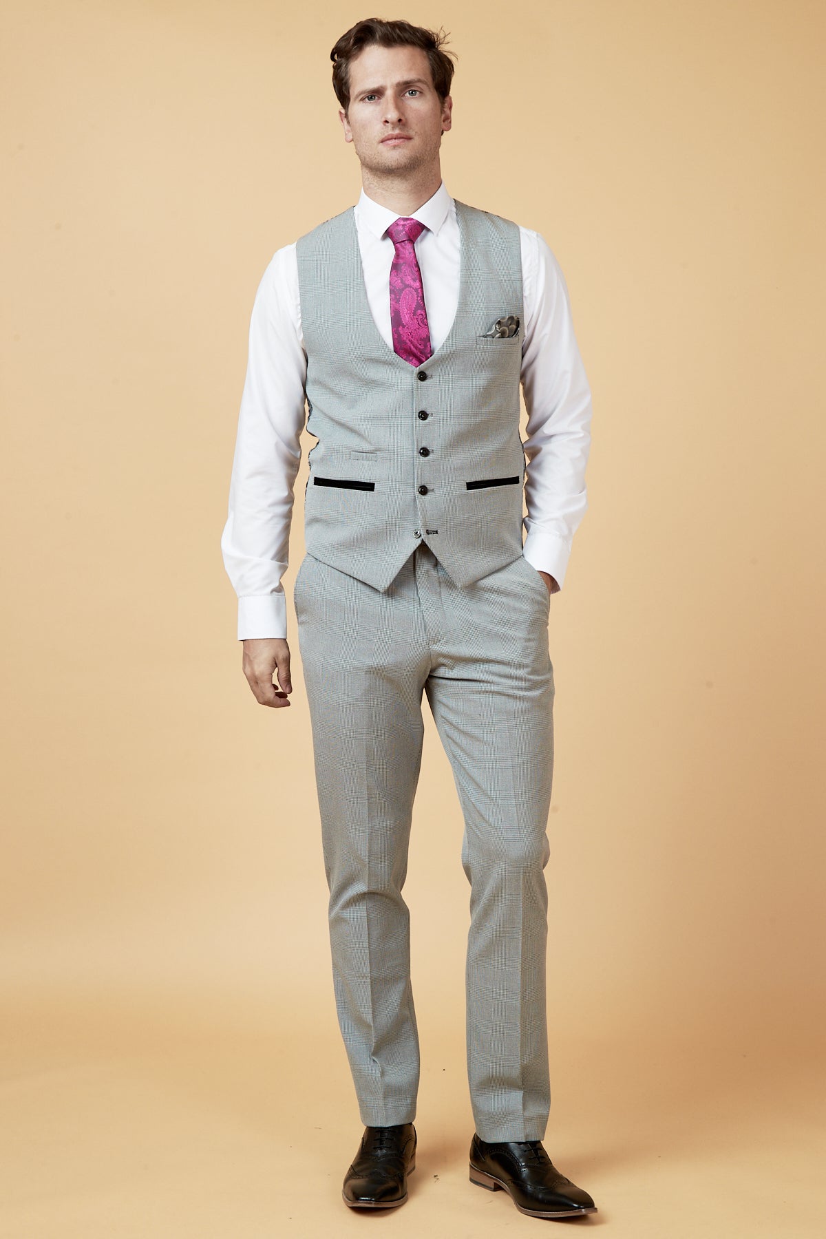 BROMLEY Men's Silver Grey Single Breasted Check Waistcoat Vest - Formal Office Wear & Wedding Attire