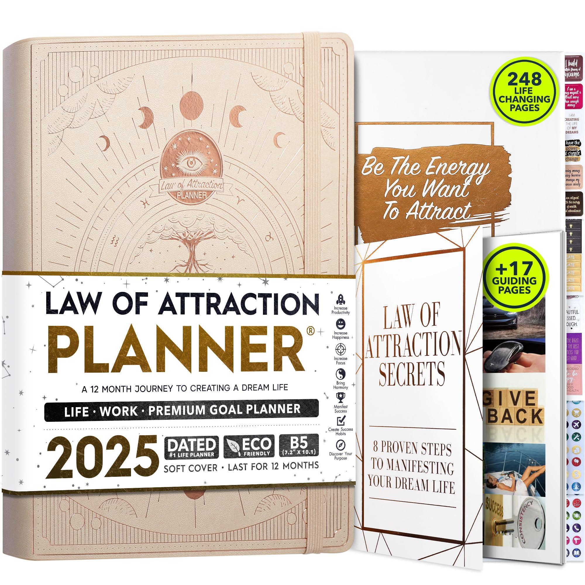 2025 Law of Attraction Planner - Productivity & Goal Setting Planner with Hourly, Weekly & Monthly Layouts | 12-Month Life Organizer, Gratitude Journal, Vision Board | Perfect for Manifestation, Self-Improvement & Daily Planning | Includes Gift Box & Stickers