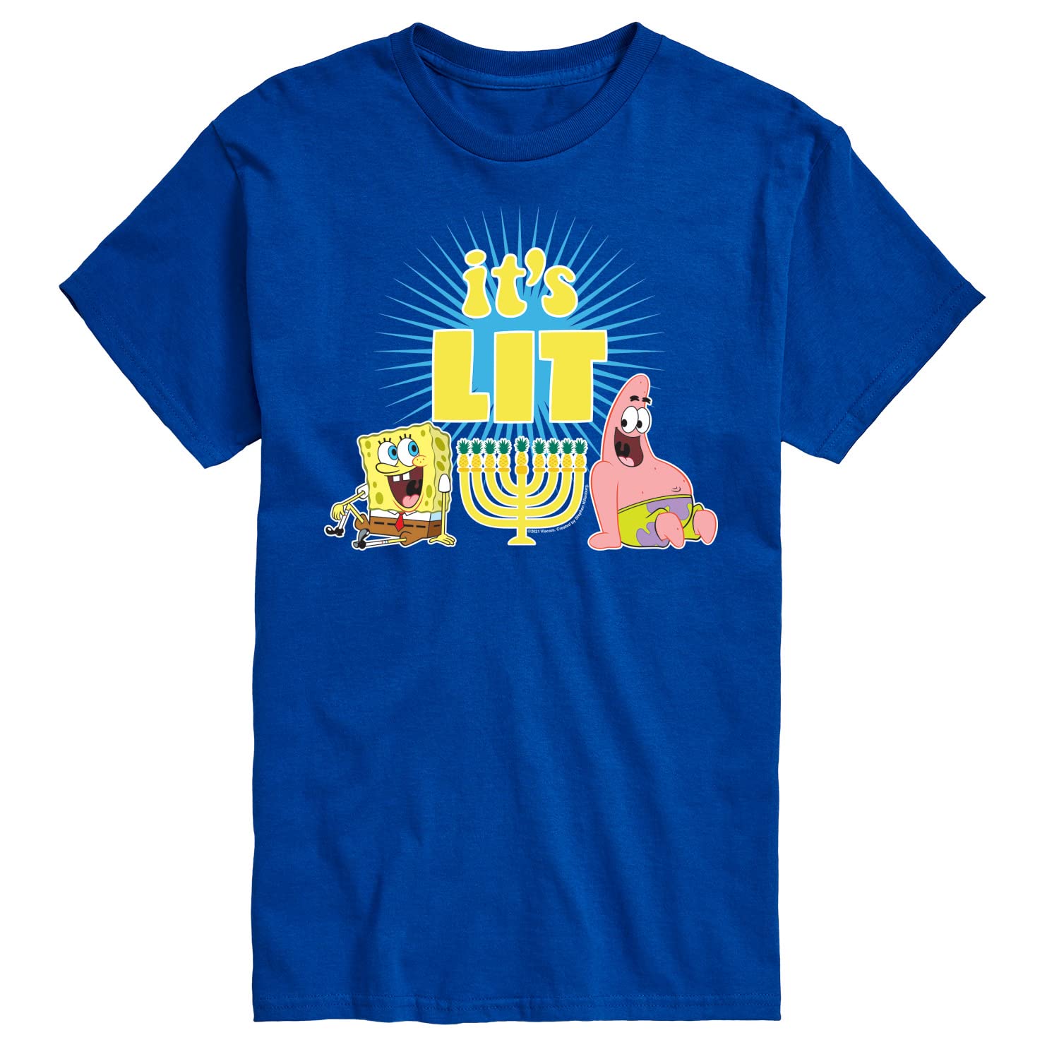 HYBRID APPAREL Spongebob Squarepants Hanukkah Graphic T-Shirt for Men - Funny Cartoon Holiday Short Sleeve Tee - Perfect for Hanukkah Celebrations & Casual Wear
