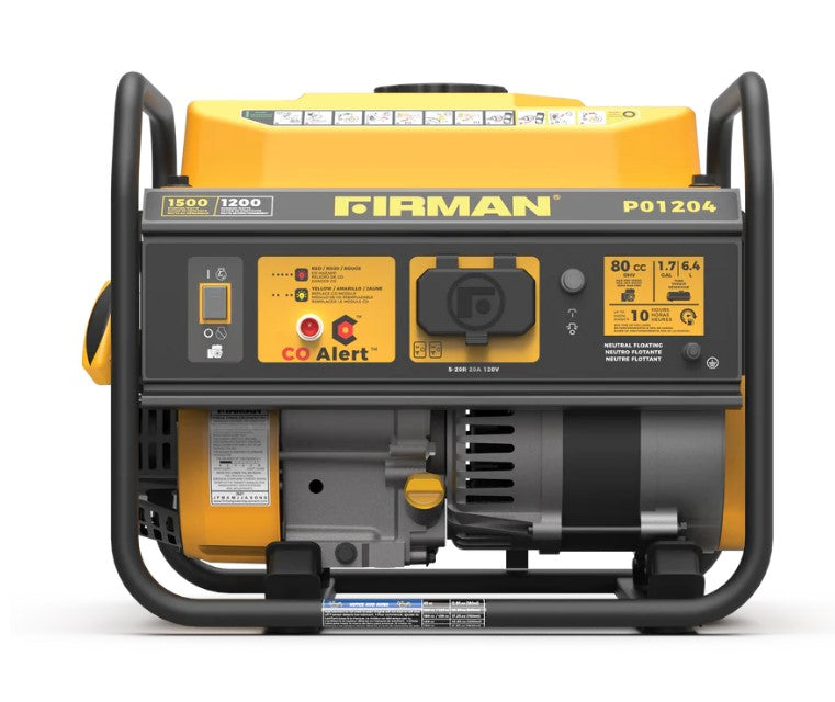 Firman P01204 1200W/1500W 20 Amp Portable Generator with CO Alert - Perfect for Camping, RV Trips & Emergency Power Backup