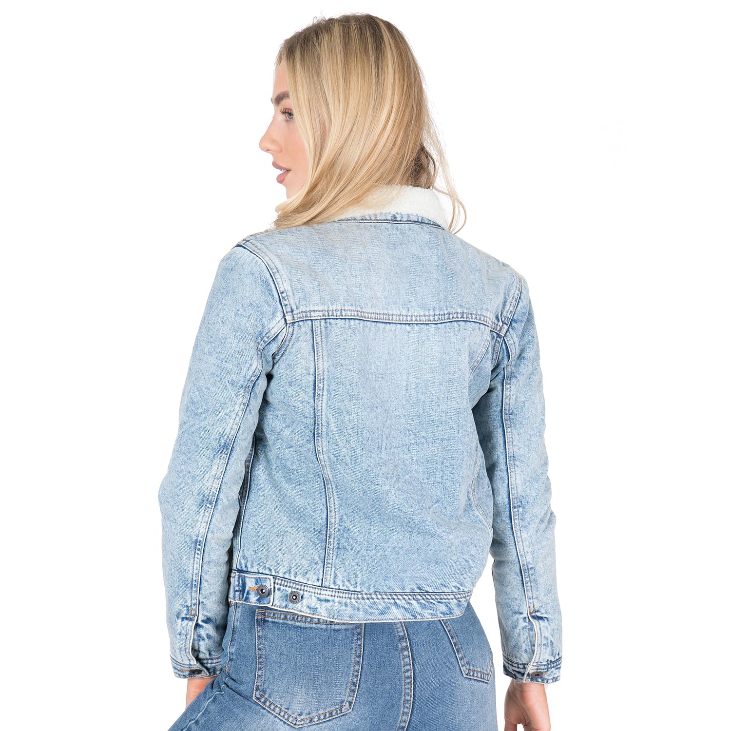 NOROZE Women's Sherpa Lined Denim Jacket - Warm Fleece Lined Trucker Coat for Women, Casual Distressed Jean Jacket with Cozy Sherpa Lining (Perfect for Fall, Winter & Outdoor Activities)