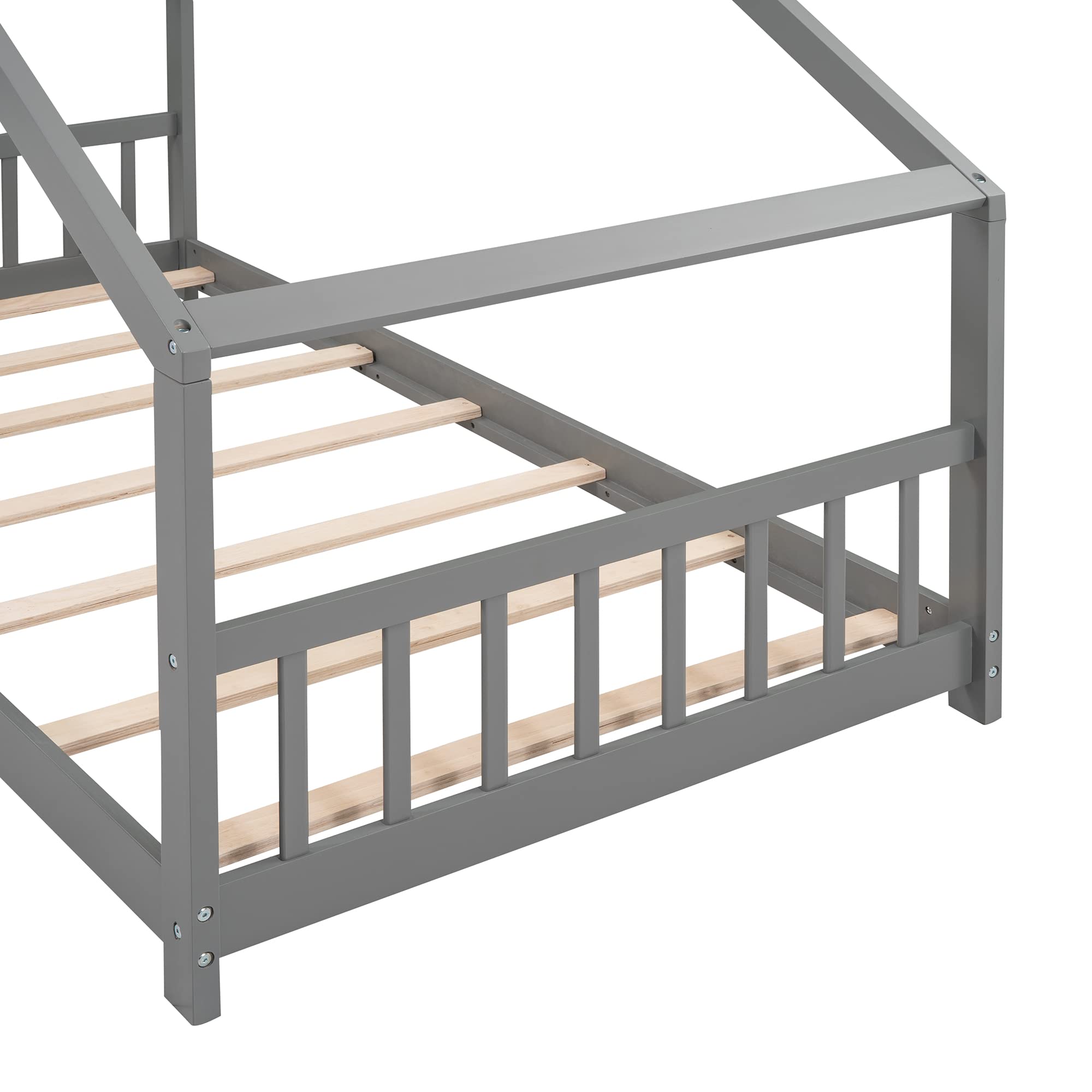 Harper & Bright Designs Wooden House Twin Bed for Kids - Montessori Toddler Bed Frame with Headboard & Footboard, No Box Spring Needed (Gray) - Perfect for Nursery, Bedroom, and Playroom Decor