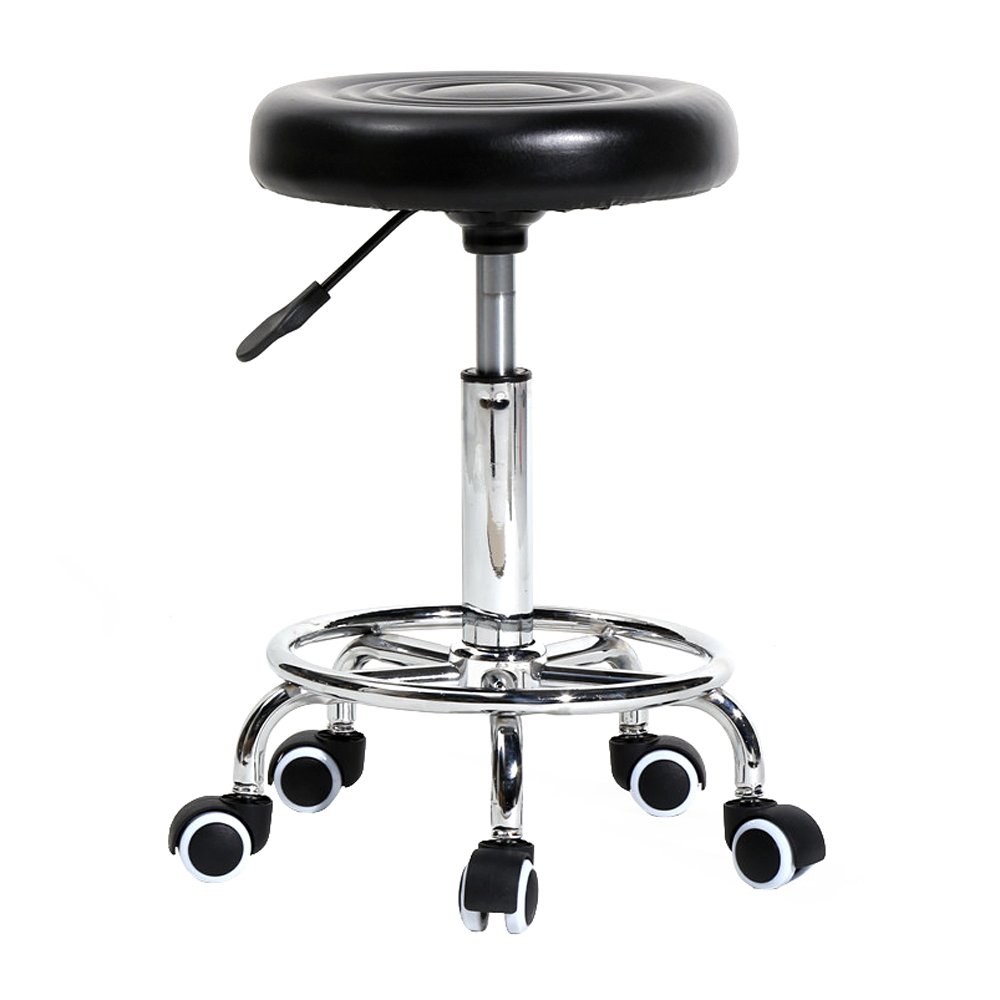 Adjustable Height Bar Stool with Footrest - Multi-Purpose Drafting Stool, Round Cushion Swivel Bar Stool for Kitchen, Dining Room, Breakfast Nook & Home Office (Black) - Perfect for Small Spaces, Apartments & Modern Decor