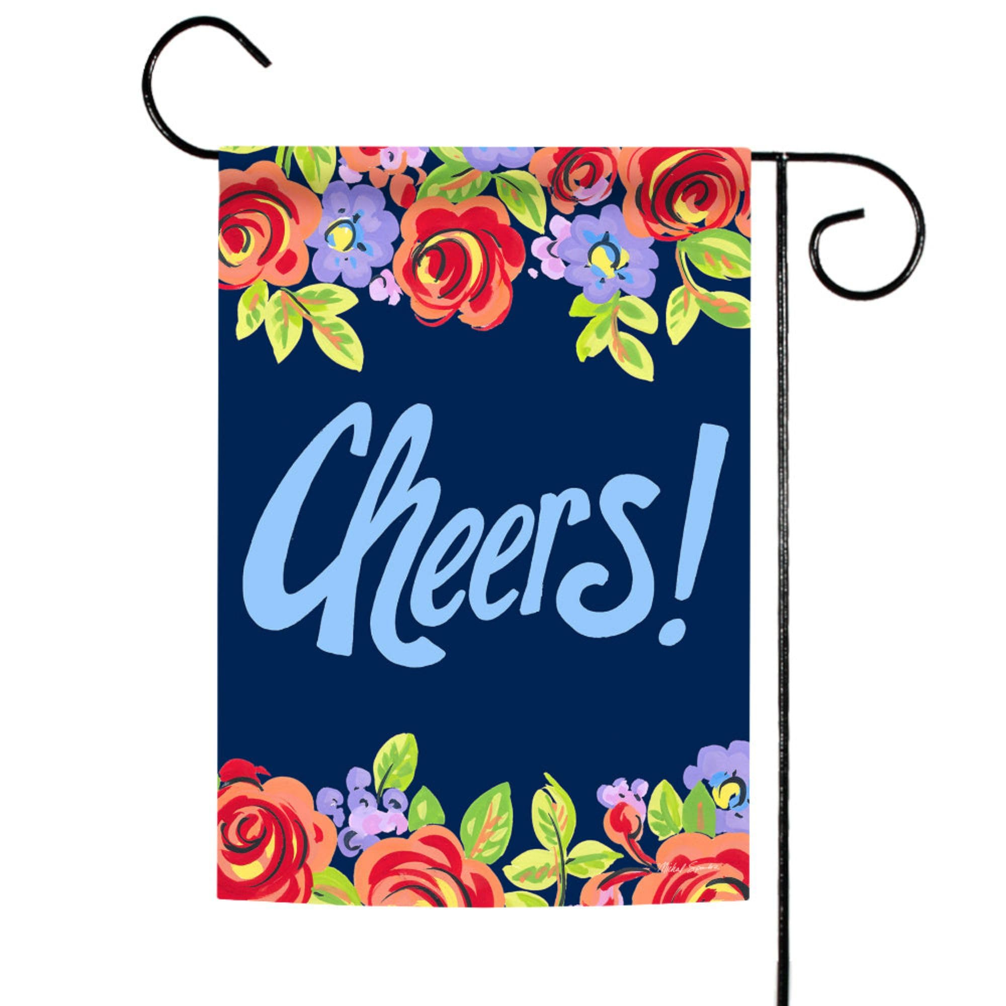 Toland Home Garden 12x18 Inch Double Sided Blue Floral Cheers Outdoor Garden Flag - Weather-Resistant Yard Decoration for Porch, Lawn & House Flower Beds