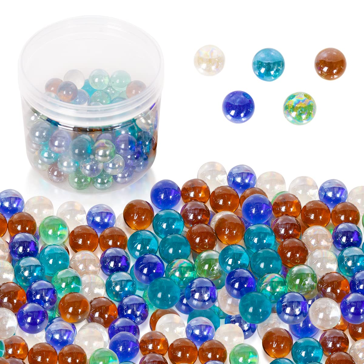 ShellKingdom 100PCS Glass Marbles Bulk - 0.55 Inch Colorful Cat Eye Marbles for Kids, Games, DIY Crafts, Home Decor & Vase Fillers (5 Vibrant Colors) - Perfect for Sensory Play, Board Games, Plant Decor & Party Favors