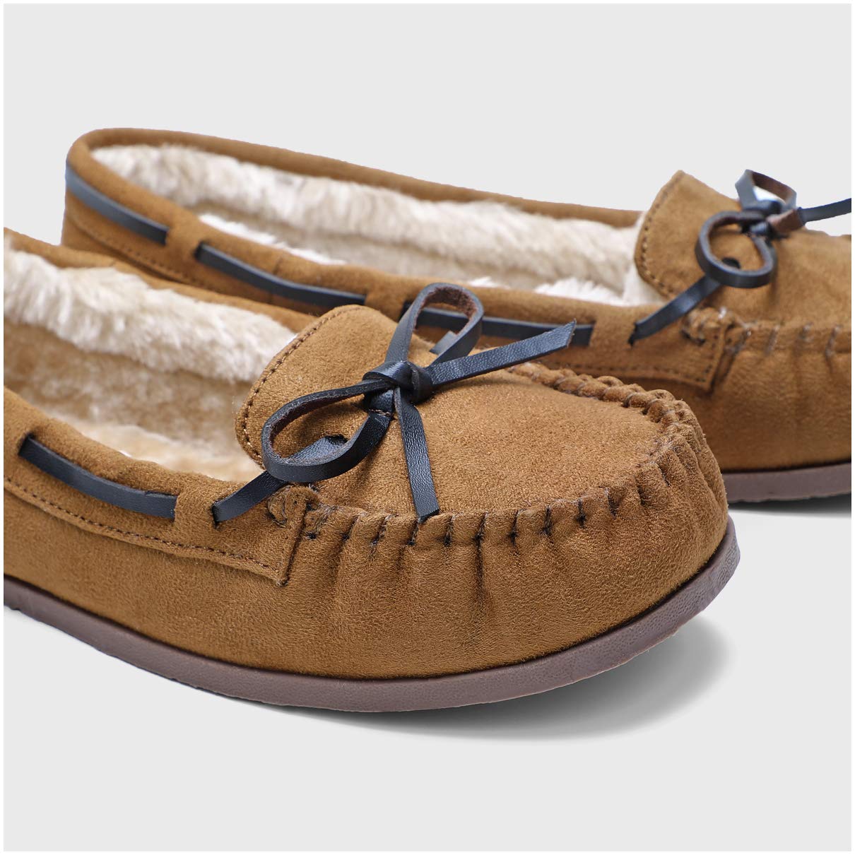 KOLILI Women's Faux Fur Moccasin Slippers - Warm & Cozy Indoor/Outdoor House Shoes with Non-Slip Rubber Sole | Perfect for Winter, Home, Office, and Travel Comfort