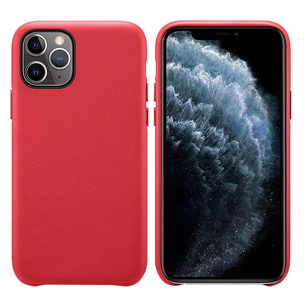 Premium Genuine Leather Phone Case for iPhone 11/12 Series & Samsung S21/S21 Ultra - Slim Protective Cover with Shock Absorption (iPhone 12 Pro Max, Bright Red) - Perfect for Business Professionals & Daily Commuters