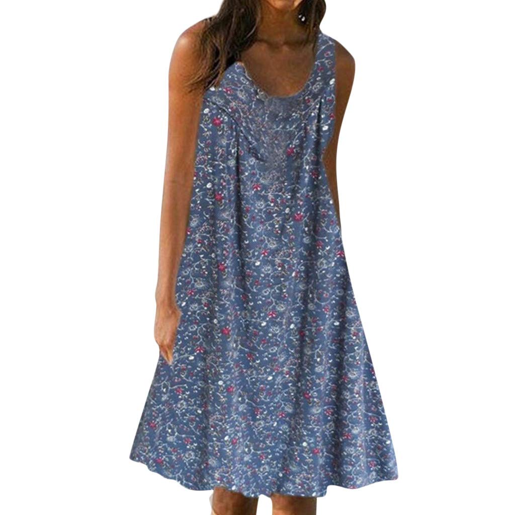 ETHKIA Women's Casual Print Sleeveless Loose Plus Size Beach Summer Dress - Sexy Flowy Maxi Dress for Vacation, Pool Party & Outdoor Date Night