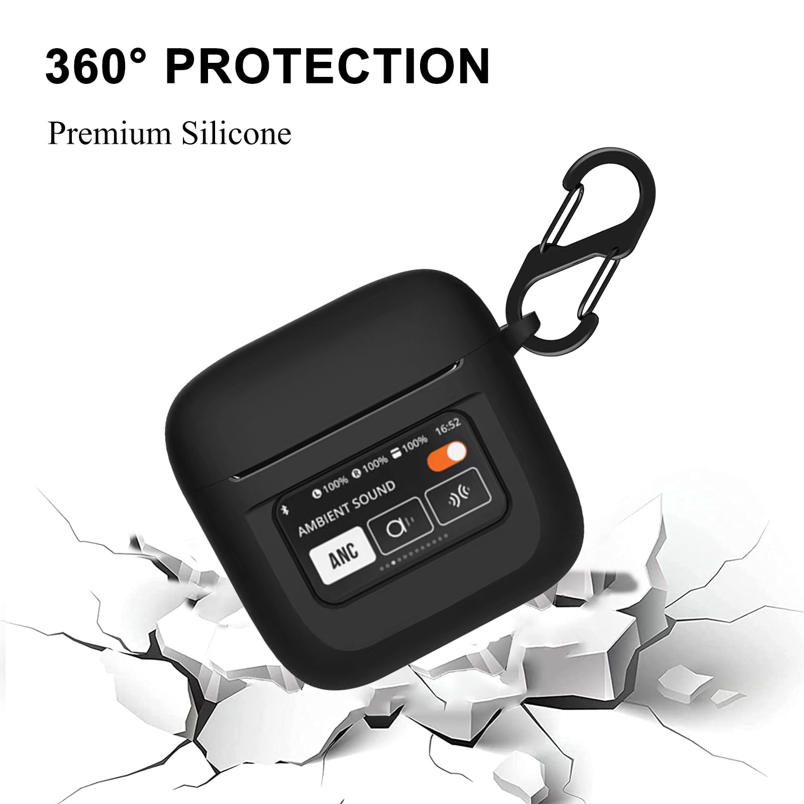 Premium Shockproof Silicone Case for JBL Tour Pro 2 Earbuds (2023 Model) - Durable Protective Cover with Carabiner Clip Accessory (Black) | Perfect for Travel, Gym & Outdoor Activities