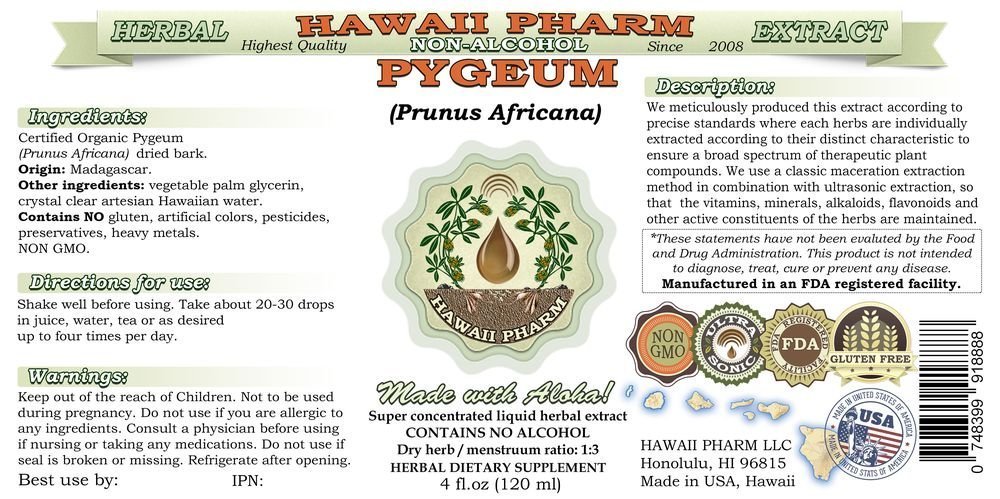African Cherry Pygeum Alcohol-Free Liquid Extract (Prunus Africana) - 64 oz Natural Herbal Supplement for Prostate Health - Glycerite Bark Extract by Hawaii Pharm USA - Supports Urinary Function & Men's Wellness